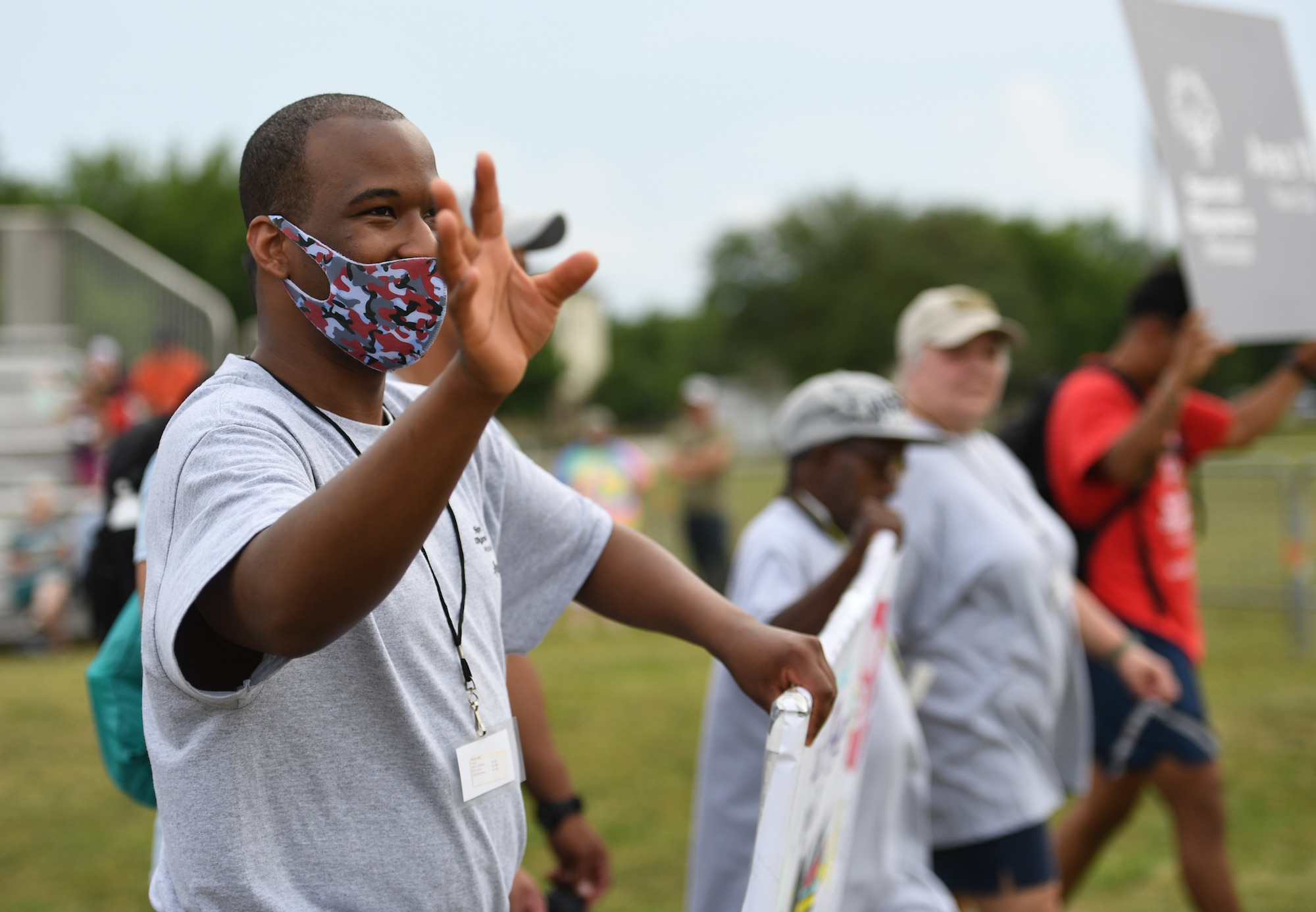John Walker, Area 10 athlete, attends the Special Olympics Mississippi Summer Games opening ceremonies at Keesler Air Force Base, Mississippi, May 13, 2022. Over 600 athletes participated in the Summer Games. (U.S. Air Force photo by Kemberly Groue)