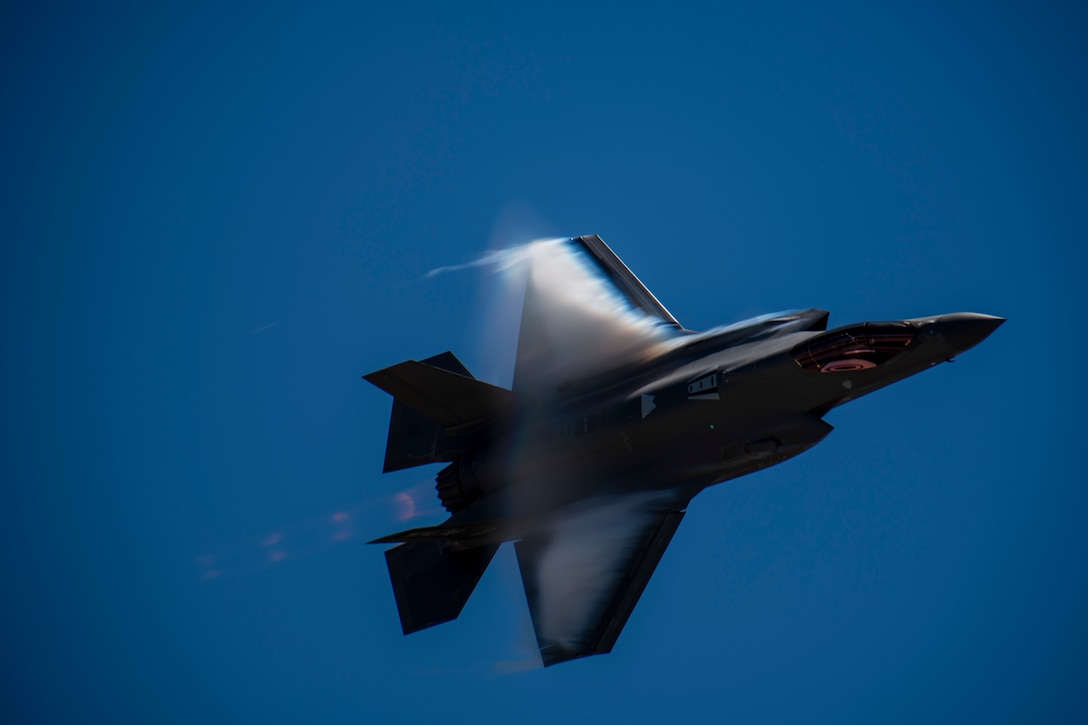 Maj. Kristin “Beo” Wolfe, F-35A Lightning II Demonstration Team commander and lead pilot, showcases the F35A’s aerial capabilities during Wings Over Solano at Travis Air Force Base, Calif., May 15, 2022. The Wings Over Solano open house and air show provided an opportunity for the local community to interact directly with the base and its Airmen. (U.S. Air Force photo by Nicholas Pilch)