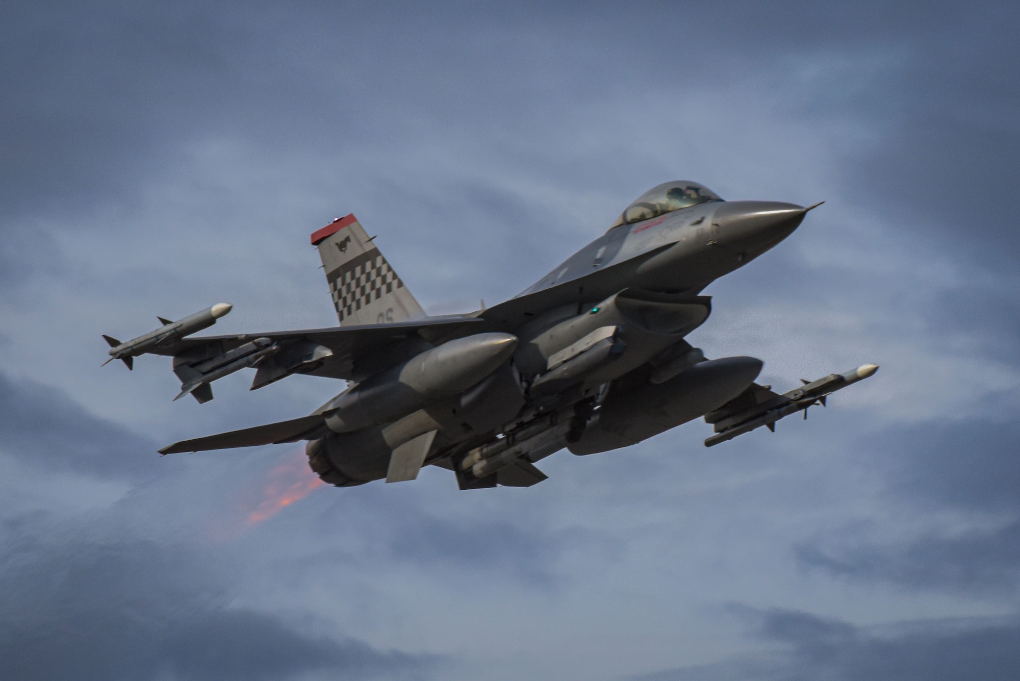 An F-16 Fighting Falcon assigned to the 36th Fighter Squadron takes flight in participation of RED FLAG-Alaska 22-1 at Eielson Air Force Base, Alaska, May 7, 2022.
