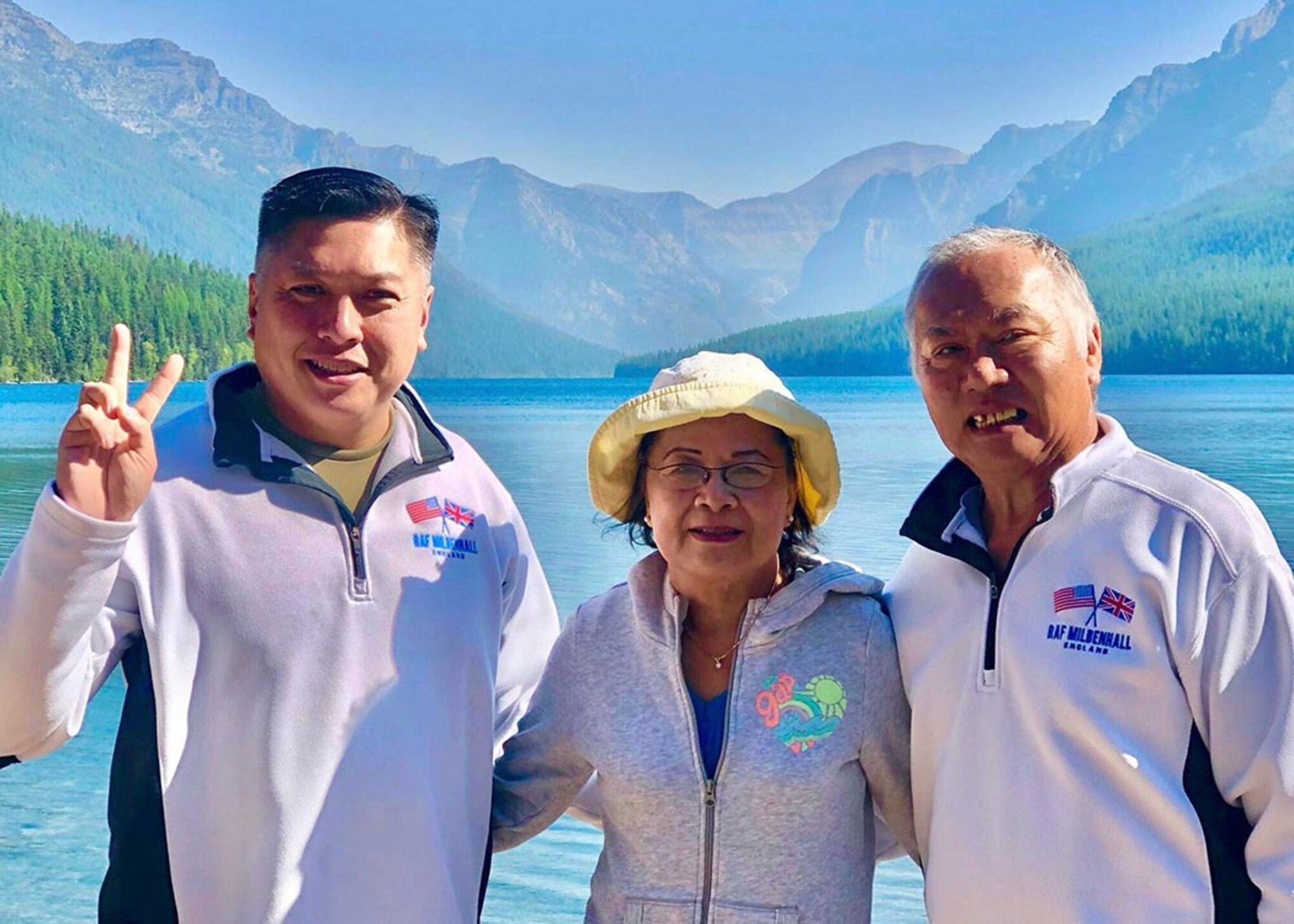 U.S. Air Force Col. Van Thai, left, 100th Operations Group commander, poses for a photo with his parents at Glacier National Park, Montana, August 2021.  Born in Saigon, Vietnam, Van shared his story and heritage for Asian American Pacific Islander Heritage Month at Royal Air Force Mildenhall, May 2022. He, his parents and brother immigrated to Canada in 1981, then moved to Oklahoma, USA, in 1983. Thanks to his parents’ hard work and belief in good education, Thai earned himself a scholarship and attended the Air Force Academy. He’s now a KC-135 Stratotanker pilot and colonel in the U.S. Air Force. (Courtesy photo)
