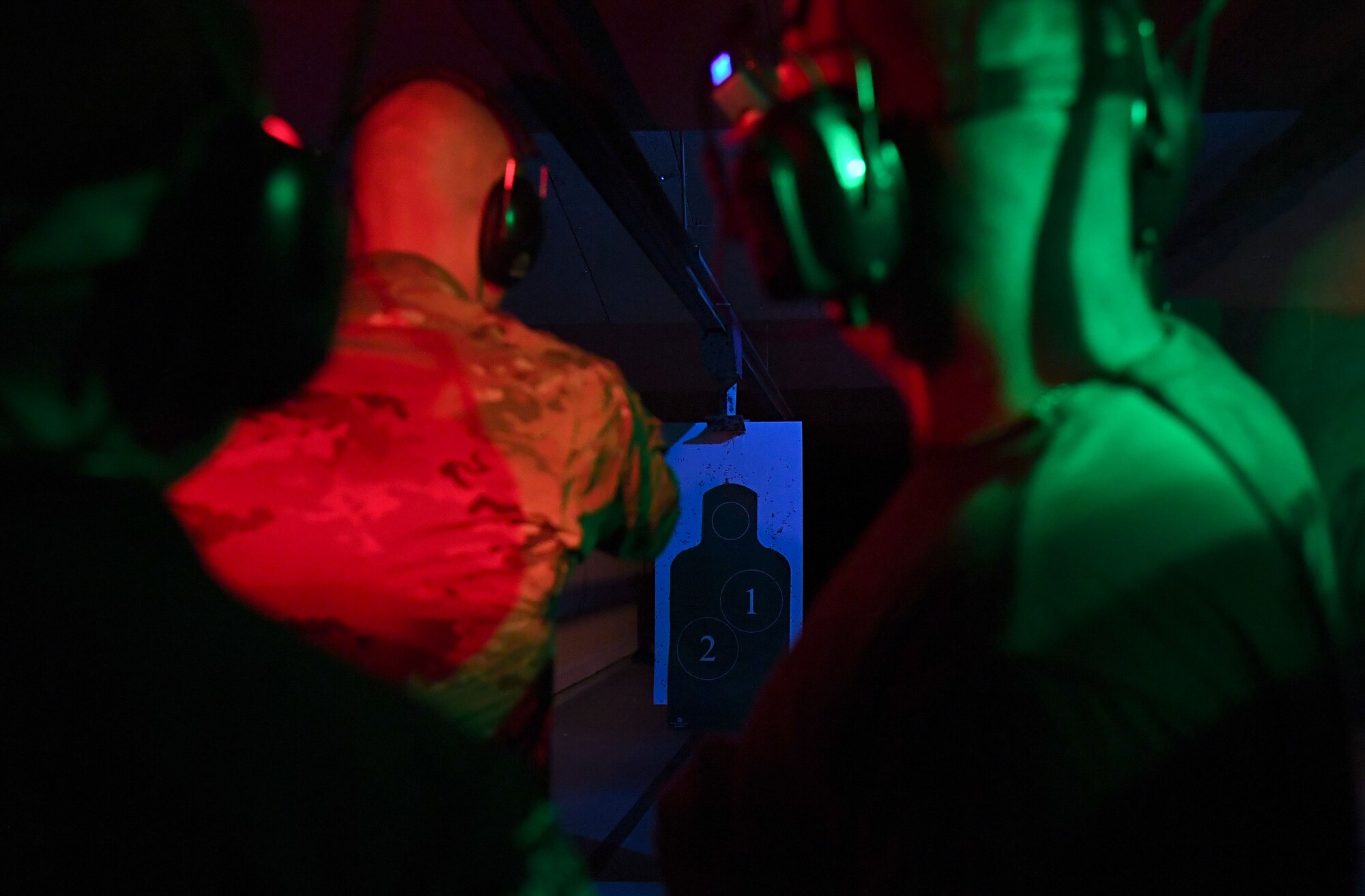 U.S. Air Force Master Sgt. Anthony Newman, 81st Security Forces Squadron first sergeant, participates in the Police Week shooting competition at Keesler Air Force Base, Mississippi, May 17, 2022. The event was held during National Police Week, recognizing the men and women in law enforcement. (U.S. Air Force photo by Kemberly Groue)