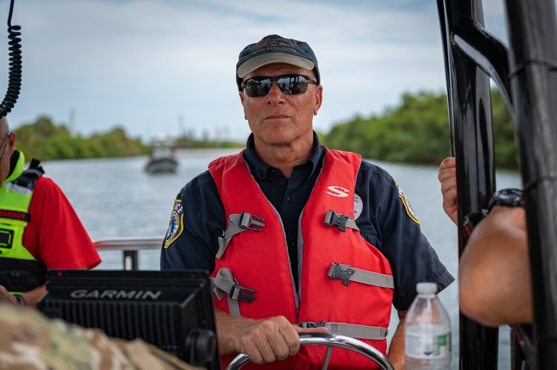 James Johnston, 45th Security Forces Squadron installation patrolman, trains on maritime operations at Patrick Space Force Base, Fla., April 14, 2022. Twelve defenders graduated the National Association of State Boating Law Administrators boat crew member course certifying them as marine patrolmen. (U.S. Space Force photo by Senior Airman Thomas Sjoberg)