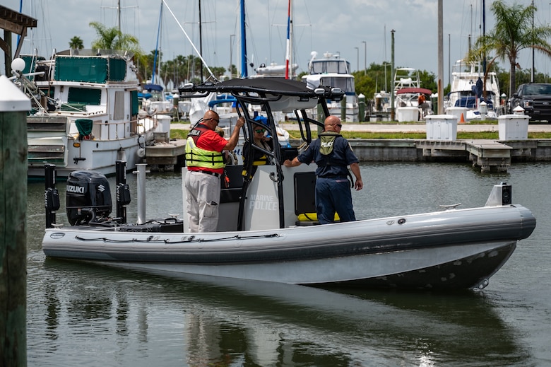 45th Security Forces Squadron marine patrolmen train on maritime operations at Patrick Space Force Base, Fla., April 14, 2022. Twelve defenders graduated the National Association of State Boating Law Administrators boat crew member course certifying them as marine patrolmen. (U.S. Space Force photo by Senior Airman Thomas Sjoberg)