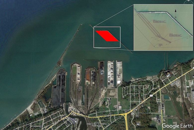 Map overlay of Ashtabula Harbor, Ohio.
