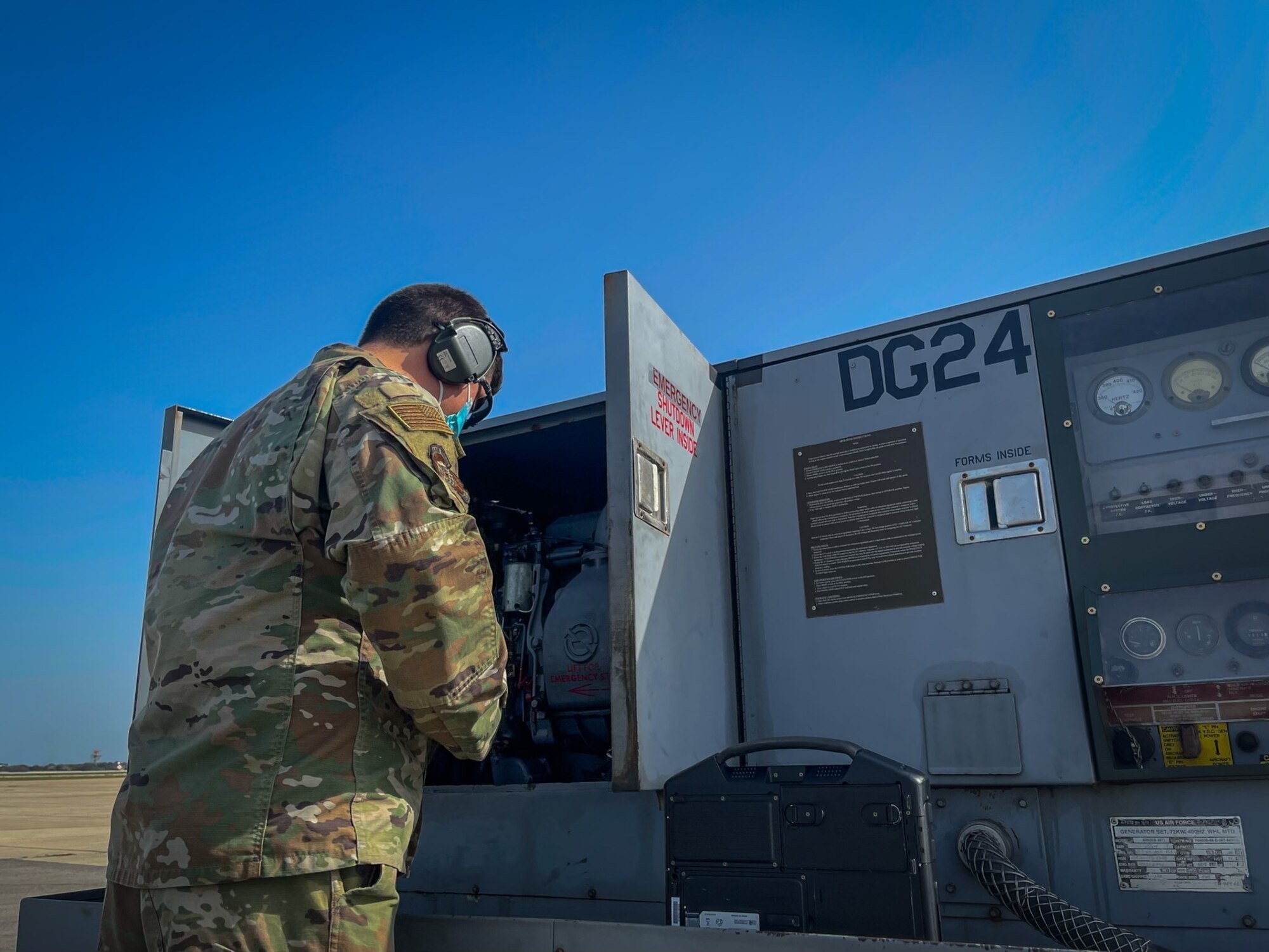 Senior Airman Howard Johnson, 725th Air Mobility Squadron (AMS) crew chief, drives a truck hauling aerospace ground equipment during a multi-capable airman (MCA) exercise at Naval Station Rota, Spain, Feb. 11, 2022. During the weeklong MCA exercise, 725th AMS participated in a familiarization of new tasks using real equipment as well as virtual reality training tools. An MCA is critical to enabling agile combat employment, which is a proactive and reactive operational scheme of maneuver designed to address the challenges of projecting combat power across the globe with a significantly reduced global footprint, increased risk from adversarial technological advances, and fiscal and political constraints. (Courtesy photo)