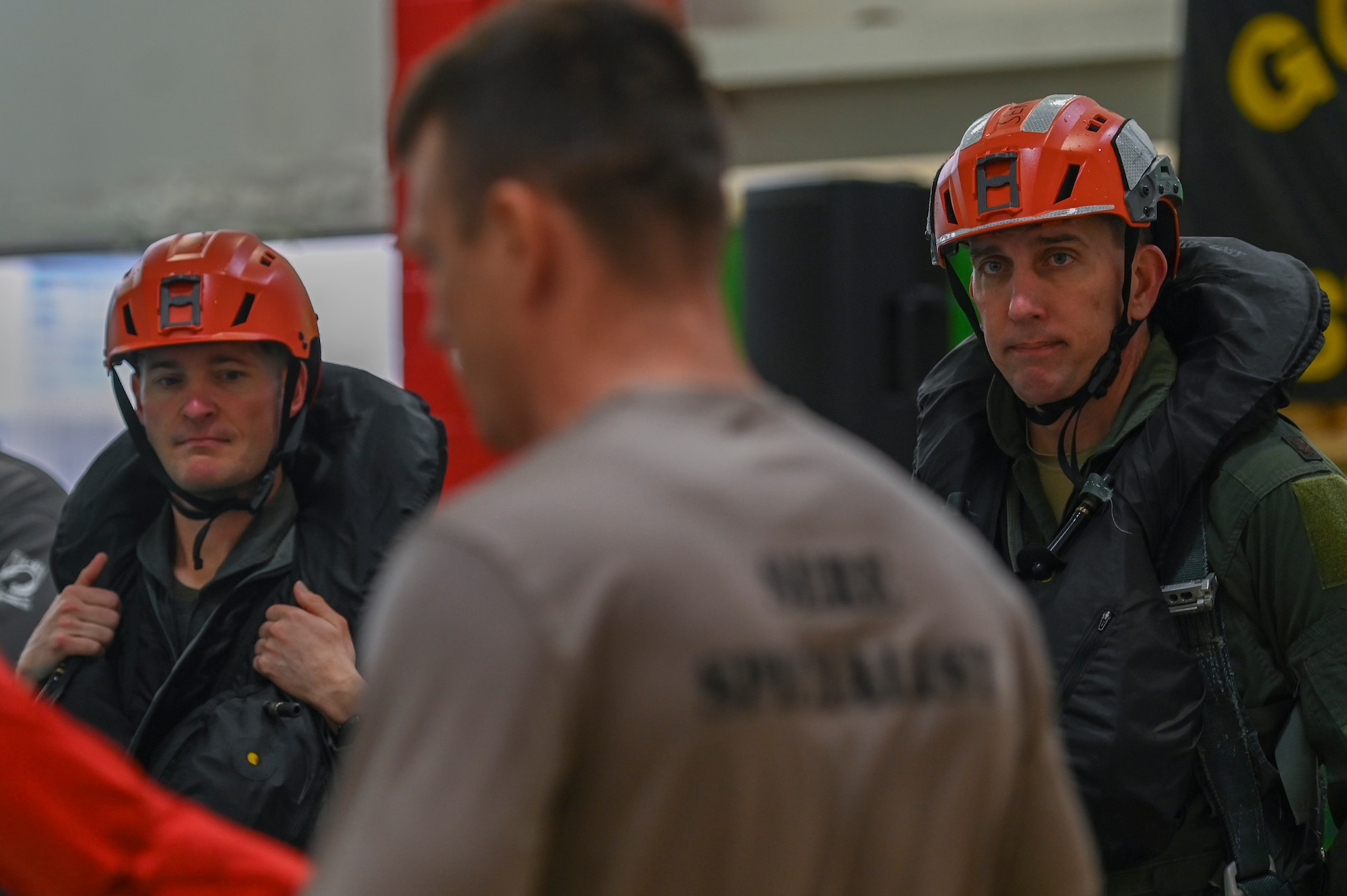 The officers were attending a water survival training as part of their Senior Officer Course. (U.S. Air Force photo by Senior Airman Kylie Barrow)