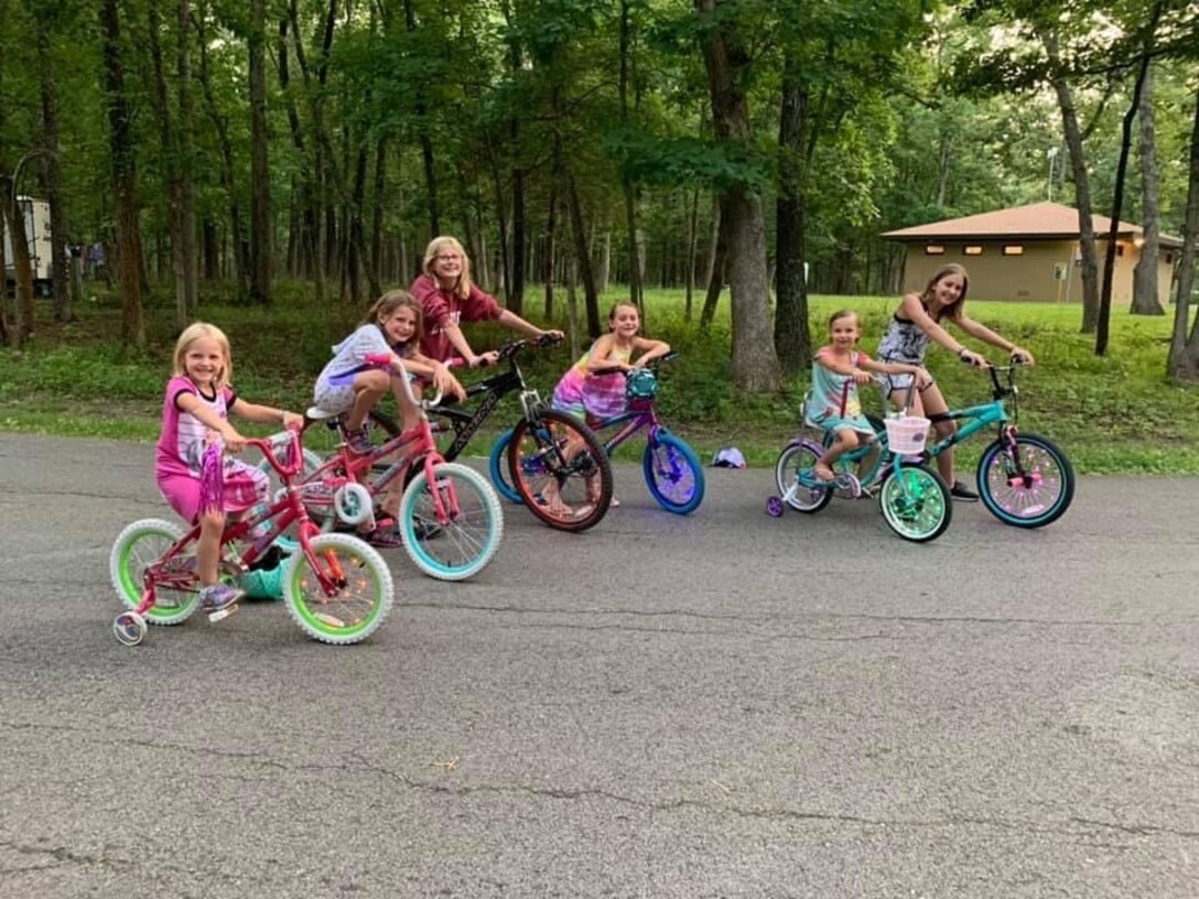 Campers biking throughout the campground at Mark Twain Lake.