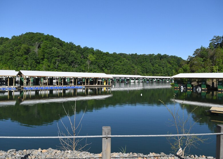 Clear skies and calm waters at the Marina@Rowena boat docks in Albany, KY on May 17, 2022.