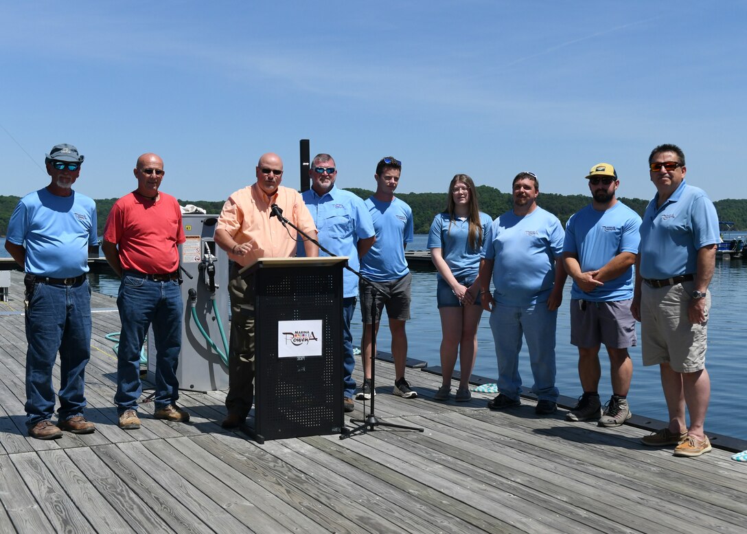 Tom Allen, Marina@Rowena co-owner, shares with the audience some of the accomplishments the Marina@Rowena staff achieved on their journey to becoming this year’s Clean Marina Award winner, May 17, 2022, in Albany, Ky.