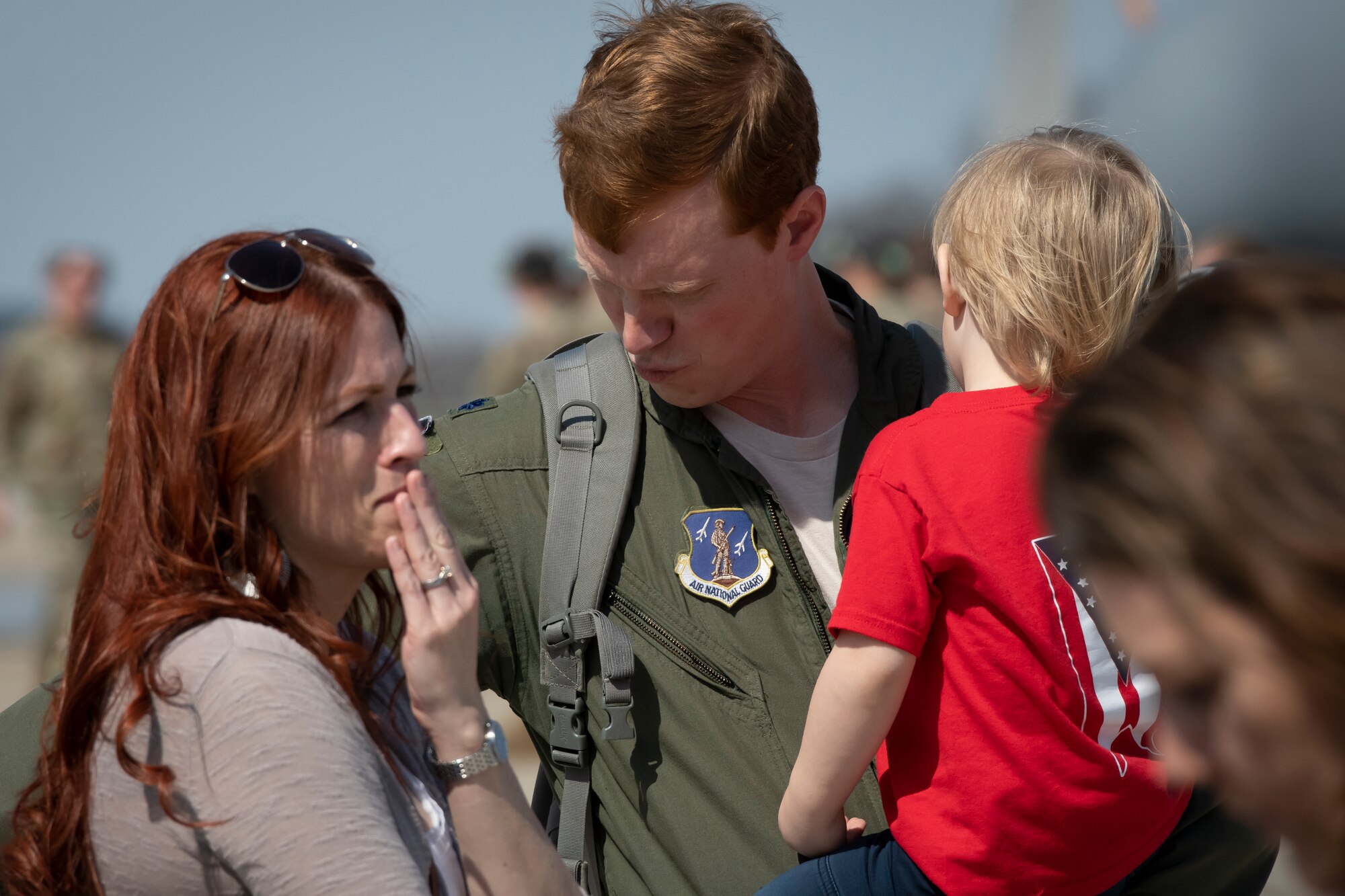 Aircrew member and family after final flight