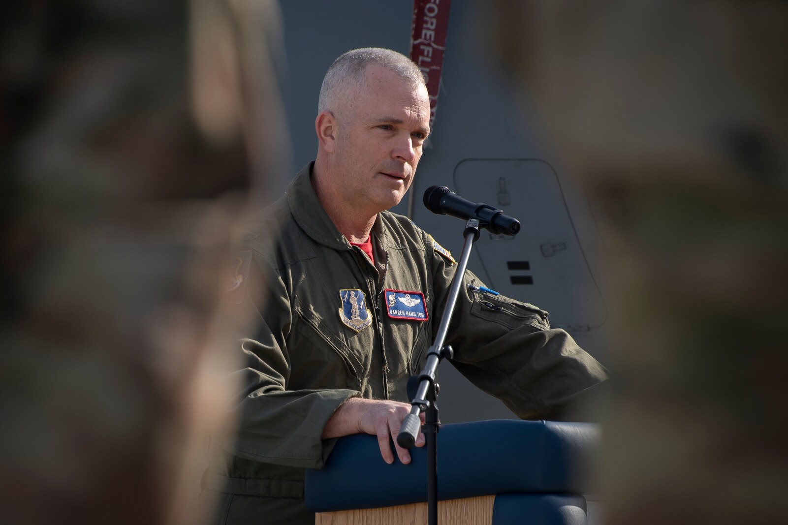 Colonel Darren Hamilton, 179th Airlift Wing commander speaking.