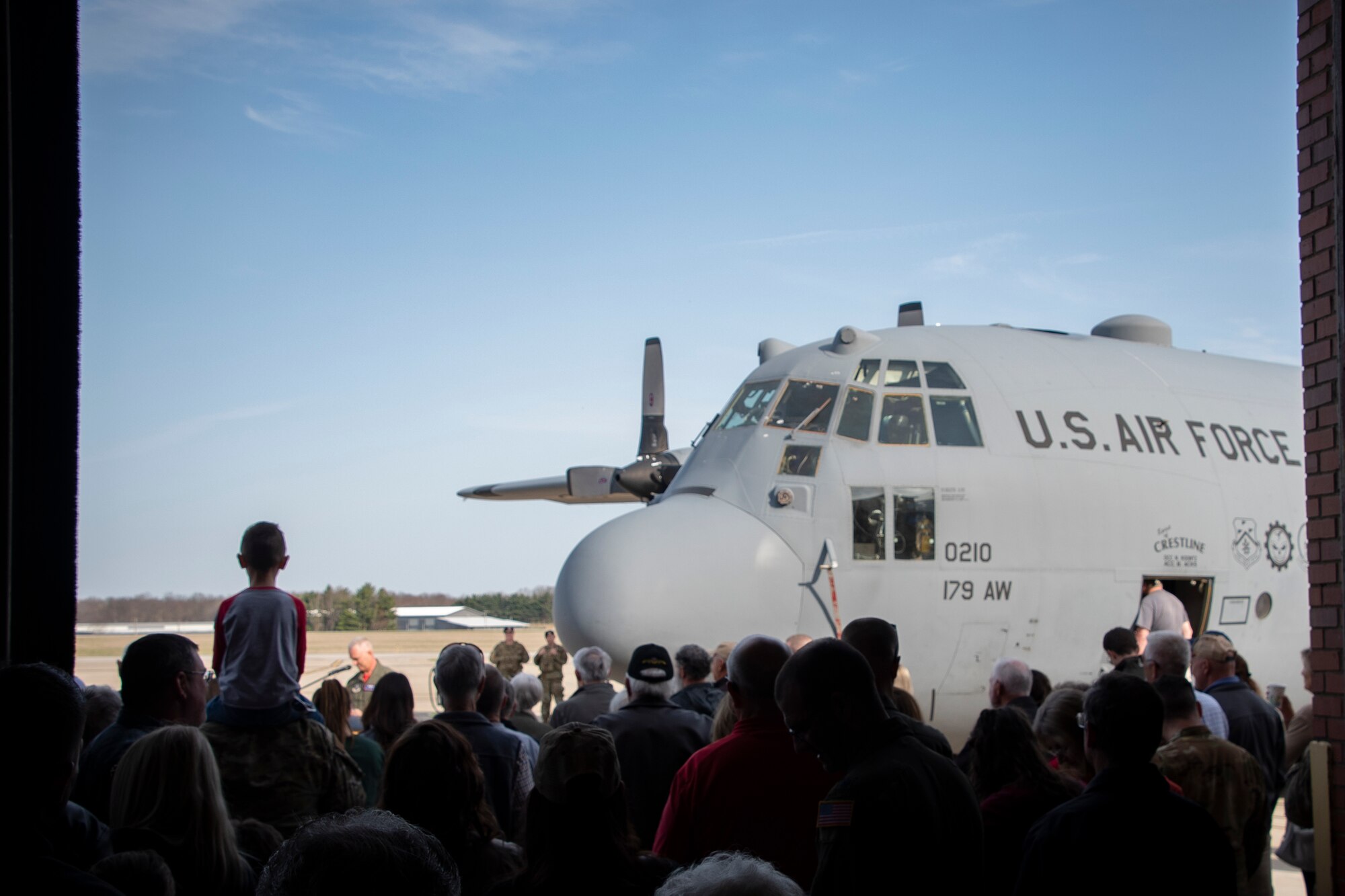 Ceremony for C-130H Hercules departure, Colonel Darren Hamilton Speaking.
