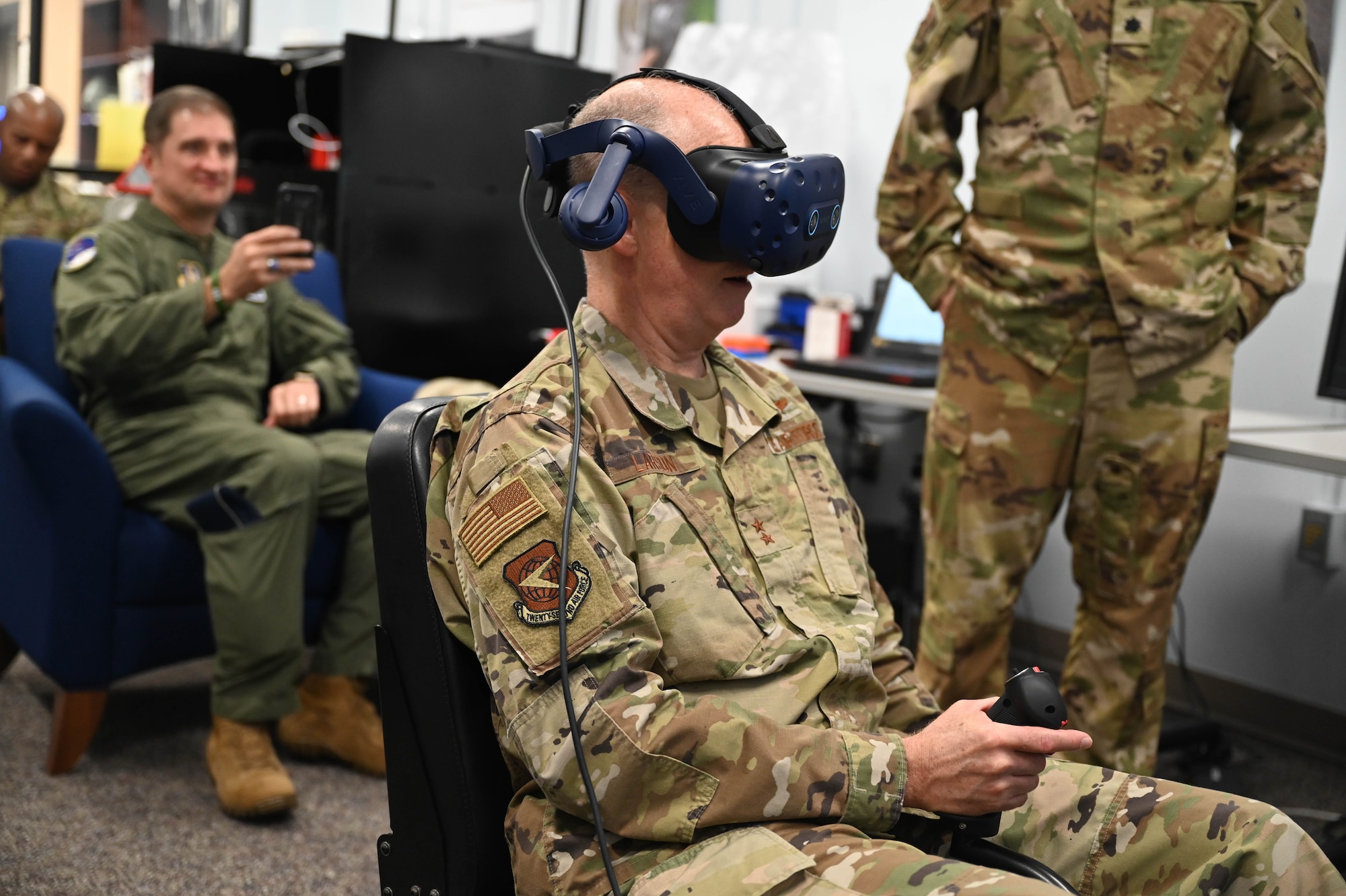 a man uses a VR simulator
