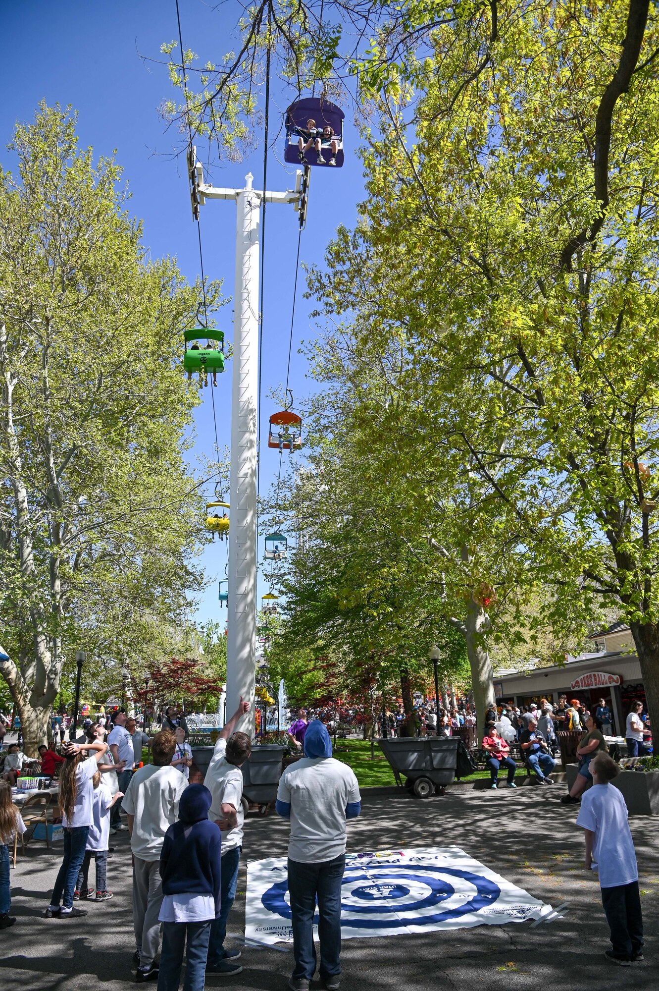 Students drop eggs during Physics Day May 13, 2022, at Lagoon amusement park in Farmington, Utah.