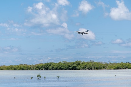 A U.S. Air Force F-16 Fighting Falcon aircraft assigned to the Wisconsin Air National Guard's 115th Fighter Wing lands at Naval Air Station Key West May 12, 2022. Approximately 150 Airmen from the 115th FW and its co-located active-duty counterpart, the 378th Fighter Squadron, were at NAS Key West participating in dissimilar air combat training with the U.S. Navy, Arizona Air National Guard and Royal Netherlands Air Force.