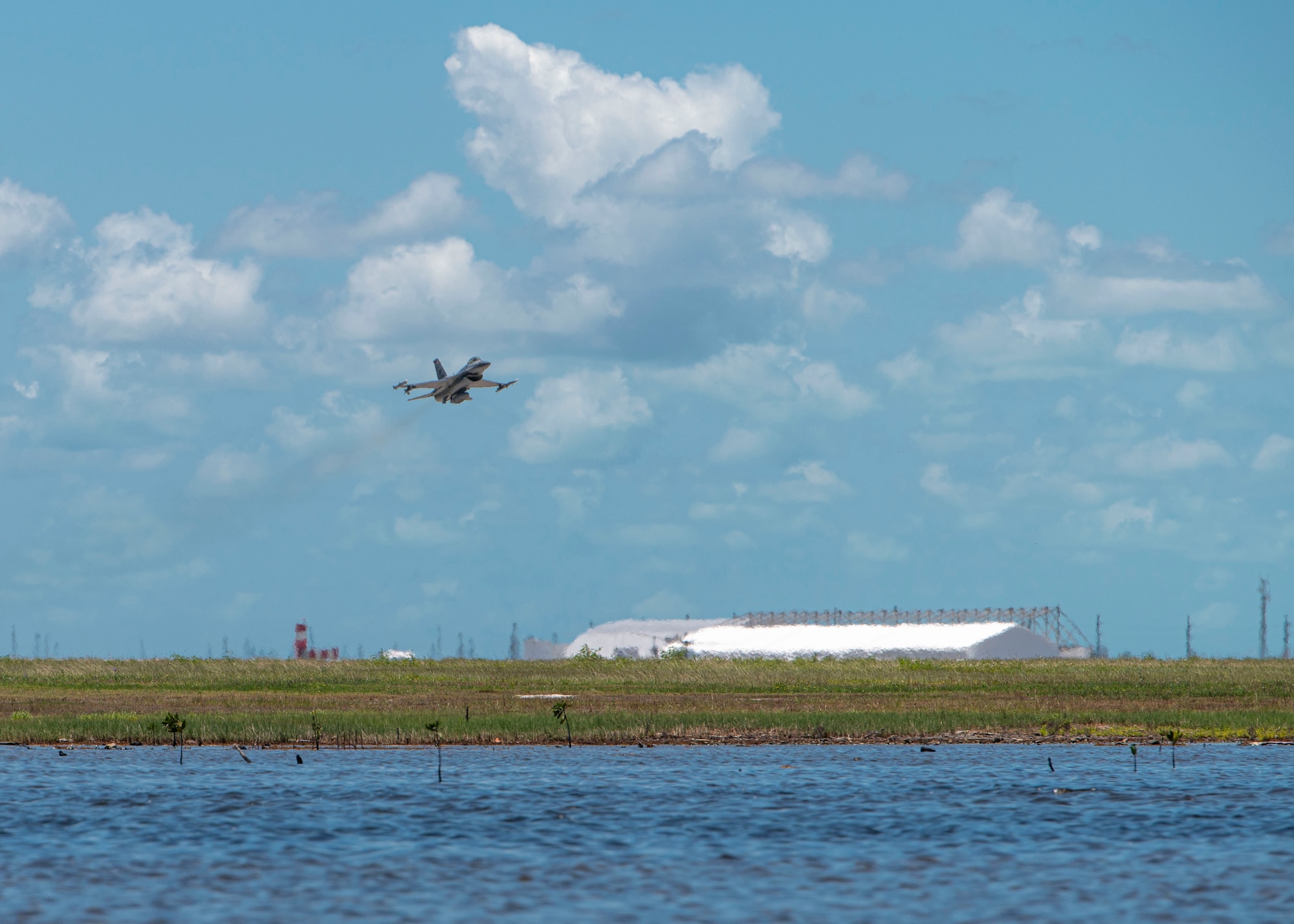 An F-16 Fighting Falcon takes off