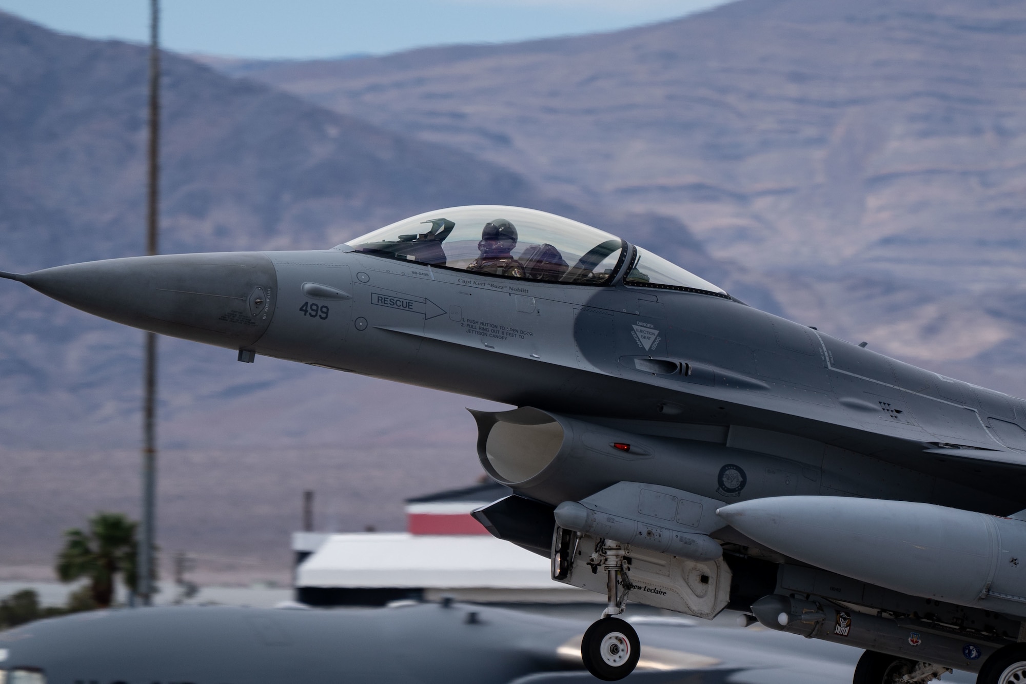 An F-16C assigned to the 422nd Test and Evaluation Squadron takes off during Black Flag 22-1 at Nellis Air Force Base, Nevada, May 10, 2022. The F-16 is highly maneuverable and has proven itself in air-to-air combat and air-to-surface attack. (U.S. Air Force photo by Airman 1st Class Josey Blades)