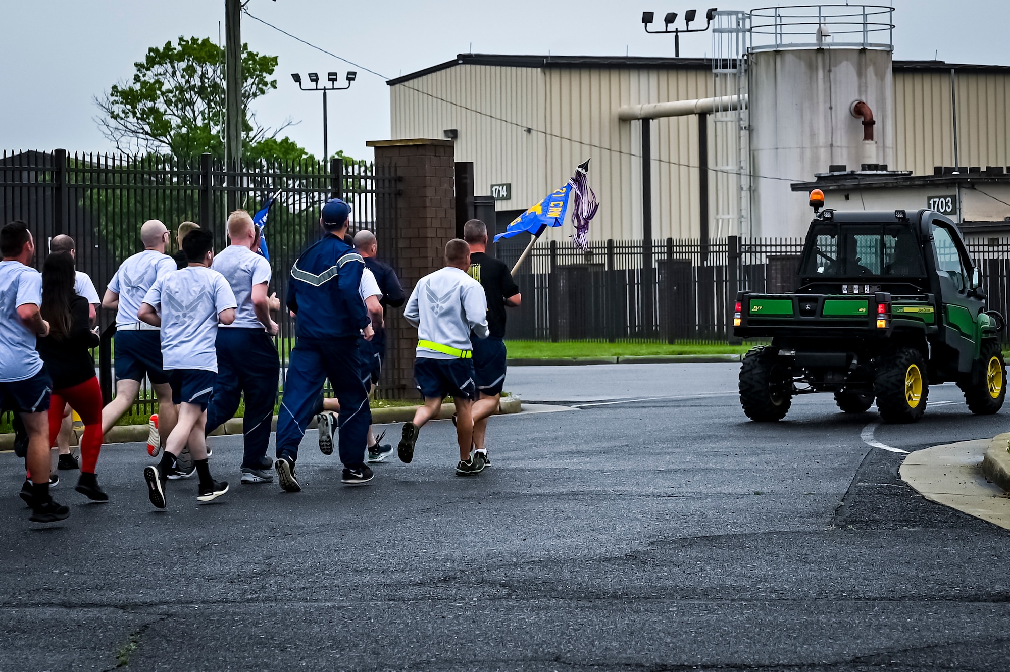 U.S. Air Force Airmen assigned to the 305th Aerial Port Squadron prepare to begin the
Memorial Port Dawg run on May 19, 2022, at Joint Base McGuire-Dix-Lakehurst, N.J.
The annual Port Dawg Memorial run is completed anytime during May to honor air
transportation specialists in the Active Air Force Air Guard and Air Force Reserve who
have died in the previous year due to combat, wrongdoing or suicide. The run started in
2013 at Kadena Air Force Base, Japan to honor an air transportation specialist who was
a victim of homicide.