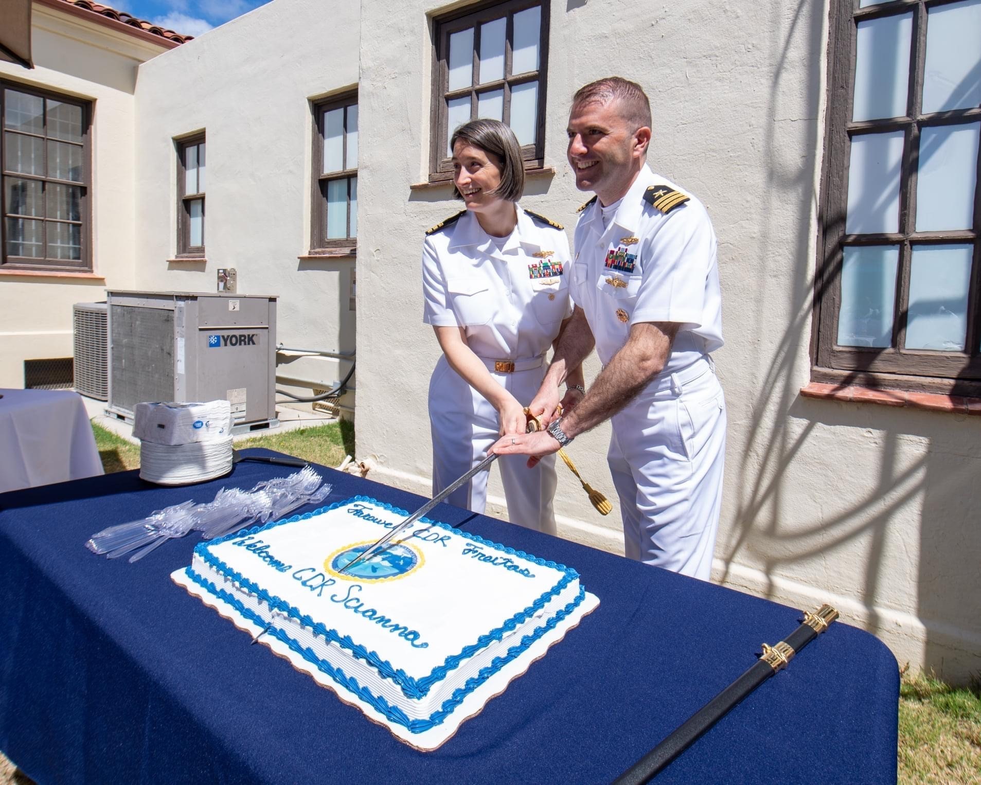 SAN DIEGO --  Cmdr. Kimberly Freitas was relieved by Cmdr. James Scianna as Commander, Strike Group Oceanography Team San Diego (SGOT-SD), in a ceremony at Naval Air Station North Island (NASNI), Apr. 22.

The Change of Command ceremony is not prescribed specifically by U.S. Navy Regulations, but rather is a time-honored naval tradition.

Family and friends, both civilian and military, came together to bid fair winds and following seas to Cmdr. Freitas, the very first Commanding Officer at SGOT-SD with two years in command, and to welcome Cmdr. Scianna as the new Commander.