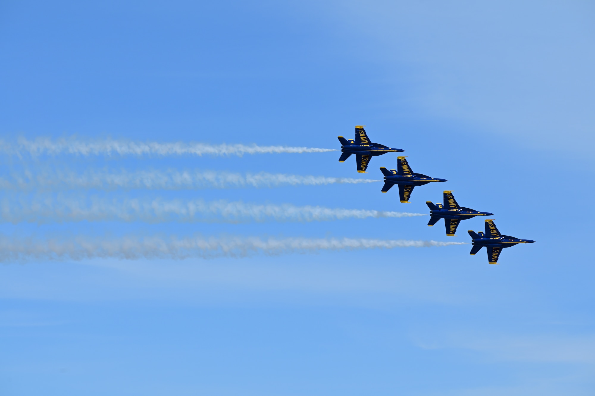 The U.S. Navy Flight Demonstration Squadron, the Blue Angels, perform during the 2022 Ellsworth Air and Space Show at Ellsworth Air Force Base, S.D., May 14, 2022. Their mission is to showcase the teamwork and professionalism of the United States Navy and Marine Corps. (U.S. Air Force photo by Staff Sgt. Hannah Malone)