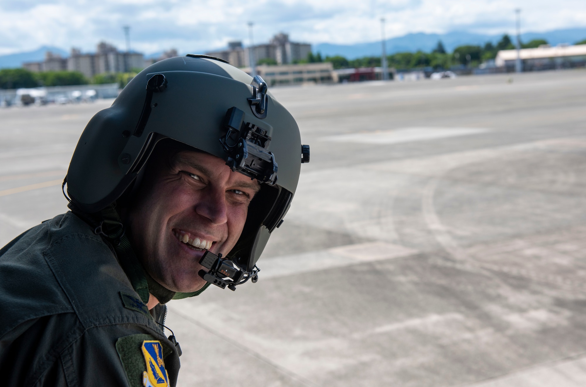 Col. Andrew Campbell, 374th Airlift Wing commander, smiles for a photo during Friendship Festival 2022, at Yokota Air Base, Japan May 22, 2022. The two-day festival was an opportunity for visitors to learn more about the U.S. and Japan bilateral partnership, while strengthening the bonds between Yokota and the local communities. Yokota was able to host the event with the support of Japan Self-Defense Force, sister services and the local community. (U.S. Air Force photo by Senior Airman Hannah Bean)