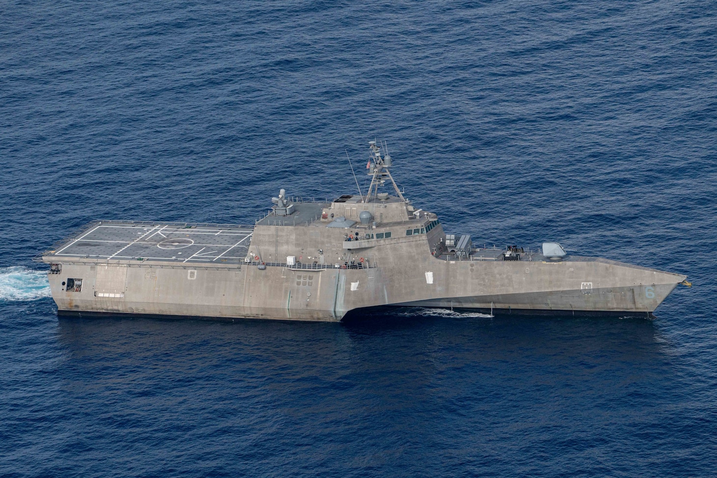 211101-N-FA490-1283 SOUTH CHINA SEA (Nov. 1, 2021) The Independence-variant littoral combat ship USS Jackson (LCS 6) transits the South China Sea during a search and rescue exercise (SAREX). Jackson, part of Destroyer Squadron Seven, is on a rotational deployment in the U.S. 7th Fleet area of operation to enhance interoperability with partners and serve as a ready-response force in support of a free and open Indo-Pacific region. (U.S. Navy photo by Mass Communication Specialist 3rd Class Andrew Langholf)