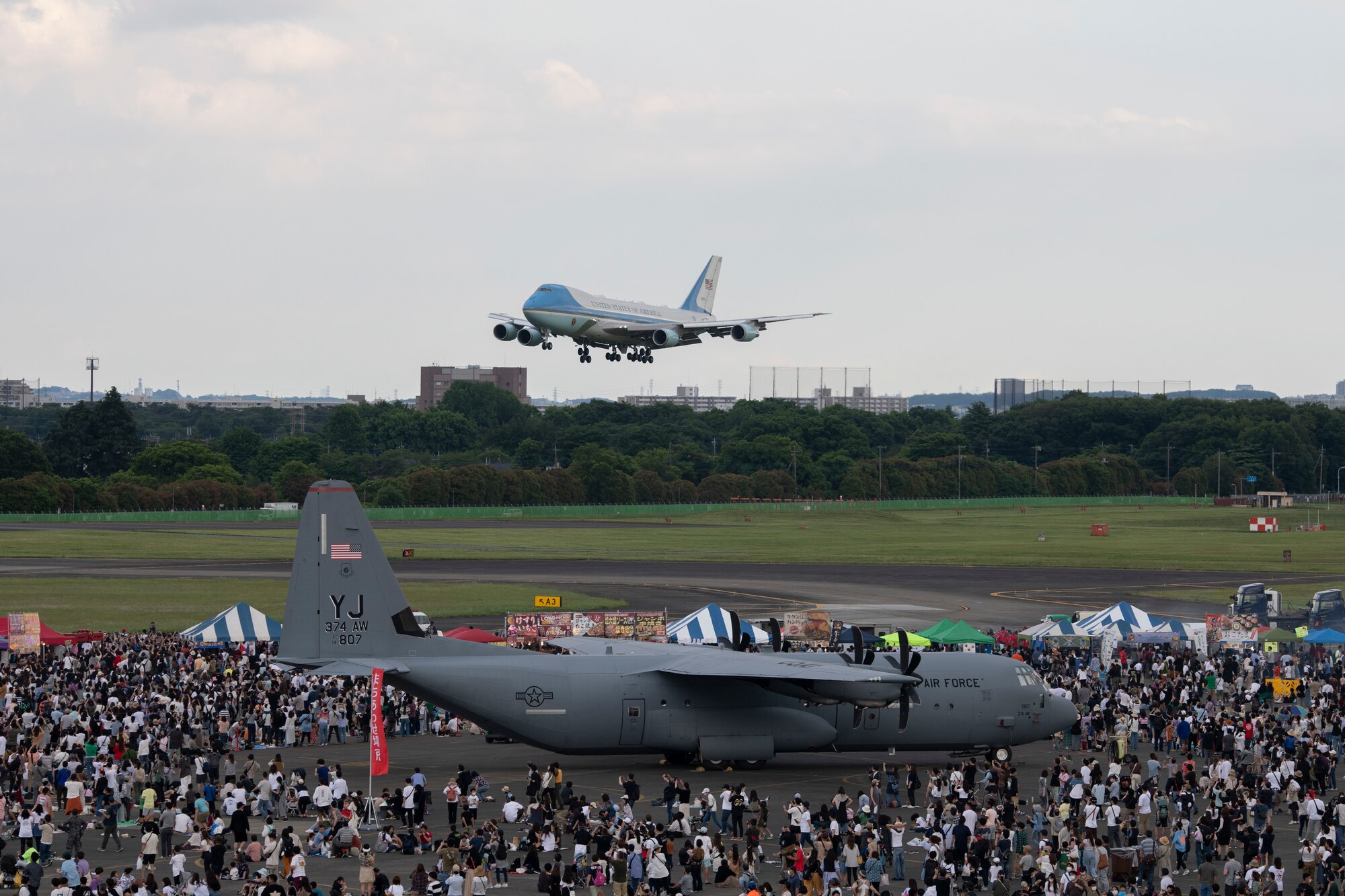 President of the United States Joseph R. Biden arrives at Yokota Air Base, Japan, onboard Air Force One, May 22, 2022. President Biden arrived during the Japanese-American Friendship Festival 2022. (U.S. Air Force photo by Tech. Sgt. Joshua Edwards)