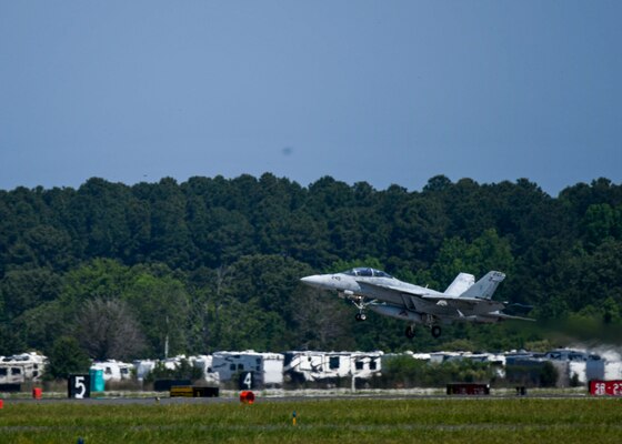 VIRGINIA BEACH, Va. (May 21, 2022) - Commander, U.S. Fleet Forces Command Adm. Daryl Caudle takes off in an F/A-18 Super Hornet aircraft, assigned to Strike Fighter Squadron (VFA) 106, during a visit to Naval Air Station Oceana.