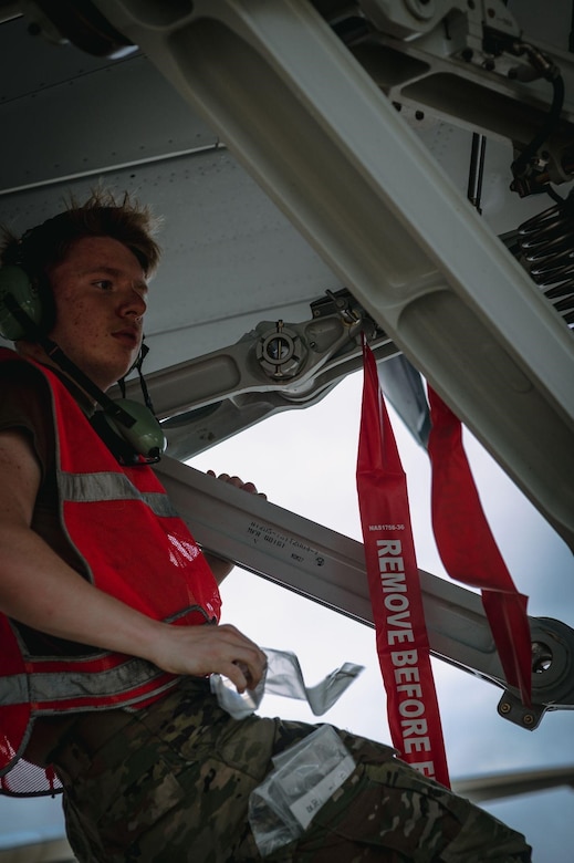 Airman attaches tags to KC-46A Pegasus