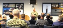 Vice Adm. Galinis speaking to Supervisor of Shipbuilding Groton Team members, May 18, 2022.