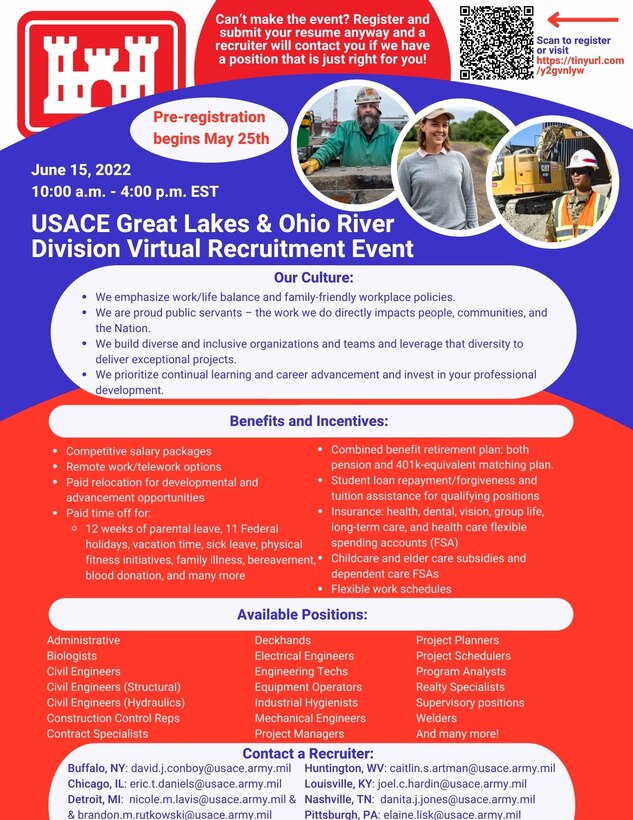 USACE Great Lakes and Ohio River Division Virtual Hiring Event