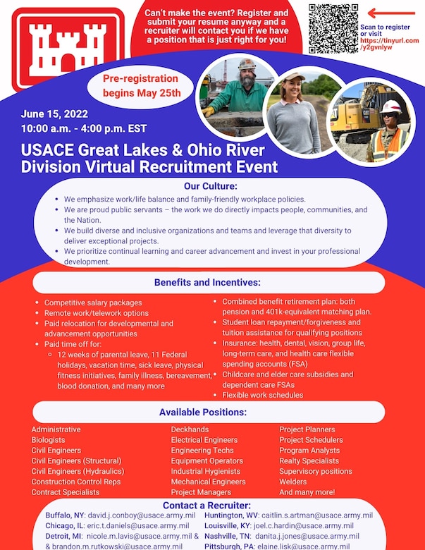 USACE Great Lakes and Ohio River Division Virtual Hiring Event