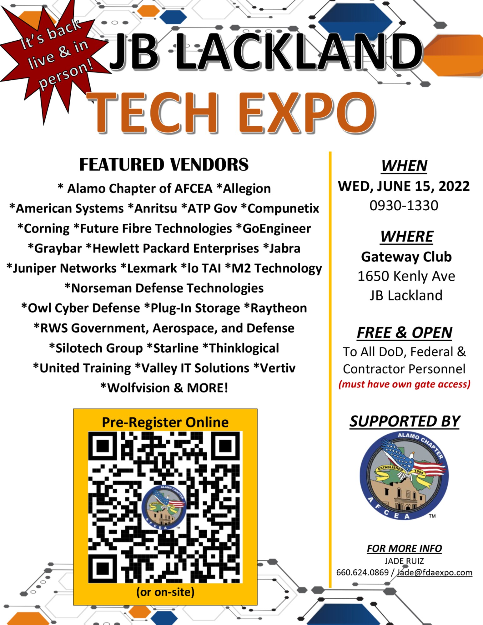 After a three-year absence due to COVID-19, the Joint Base San Antonio Tech Expo returned to the JBSA-Lackland Gateway Club from 9:30 a.m. to 1:30 p.m. June 15.