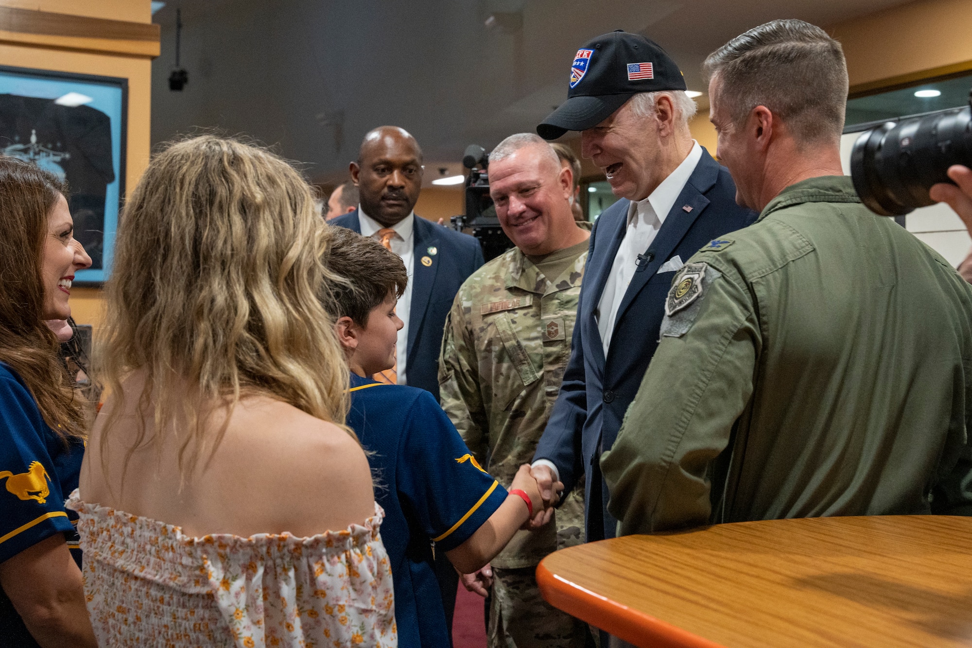 President talking to a child