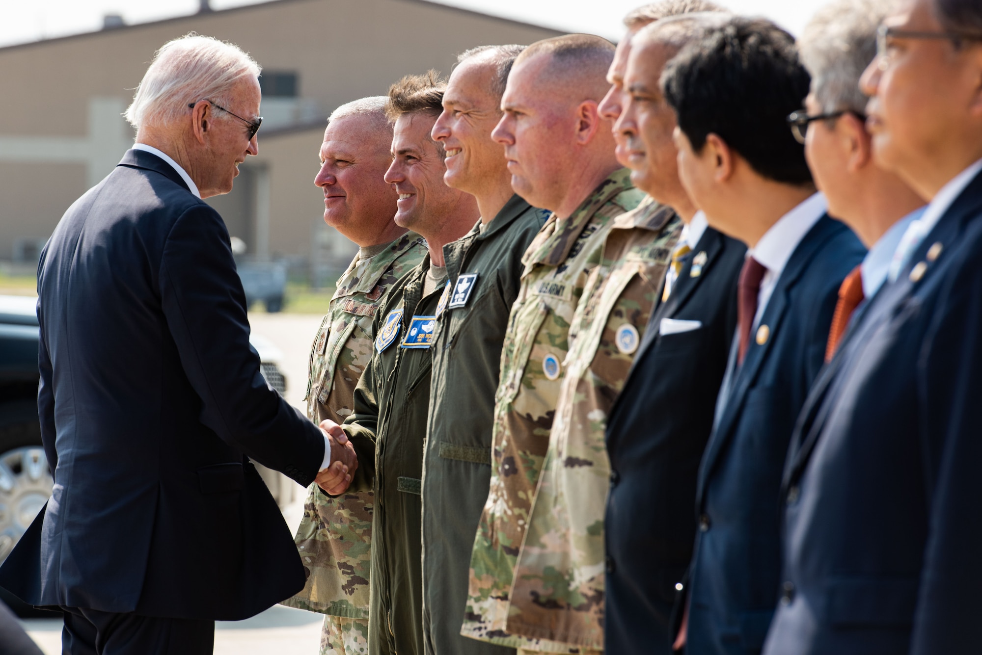 US President Joe Biden greets United States Forces Korea leadership