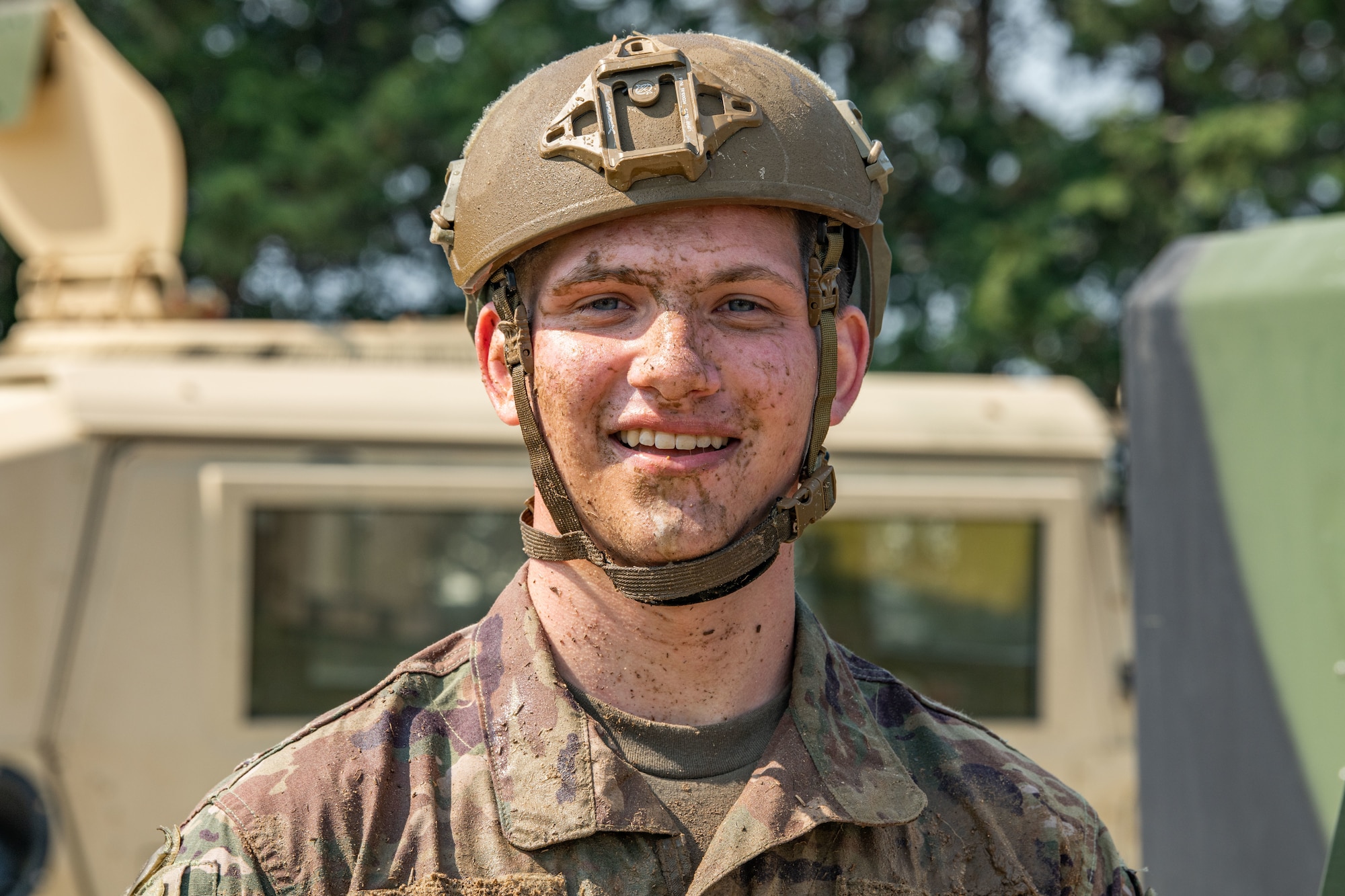 Airman 1st Class Mark Orlowski, 8th Security Forces Squadron defender, finishes the Defender Challenge during Police Week 2022 at Kunsan Air Base, Republic of Korea, May 17, 2022. The Defender Challenge was designed to be a test of physical strength, memory, as well as individual and teamwork skills.  (U.S. Air Force photo byStaff Sgt. Jesenia Landaverde)