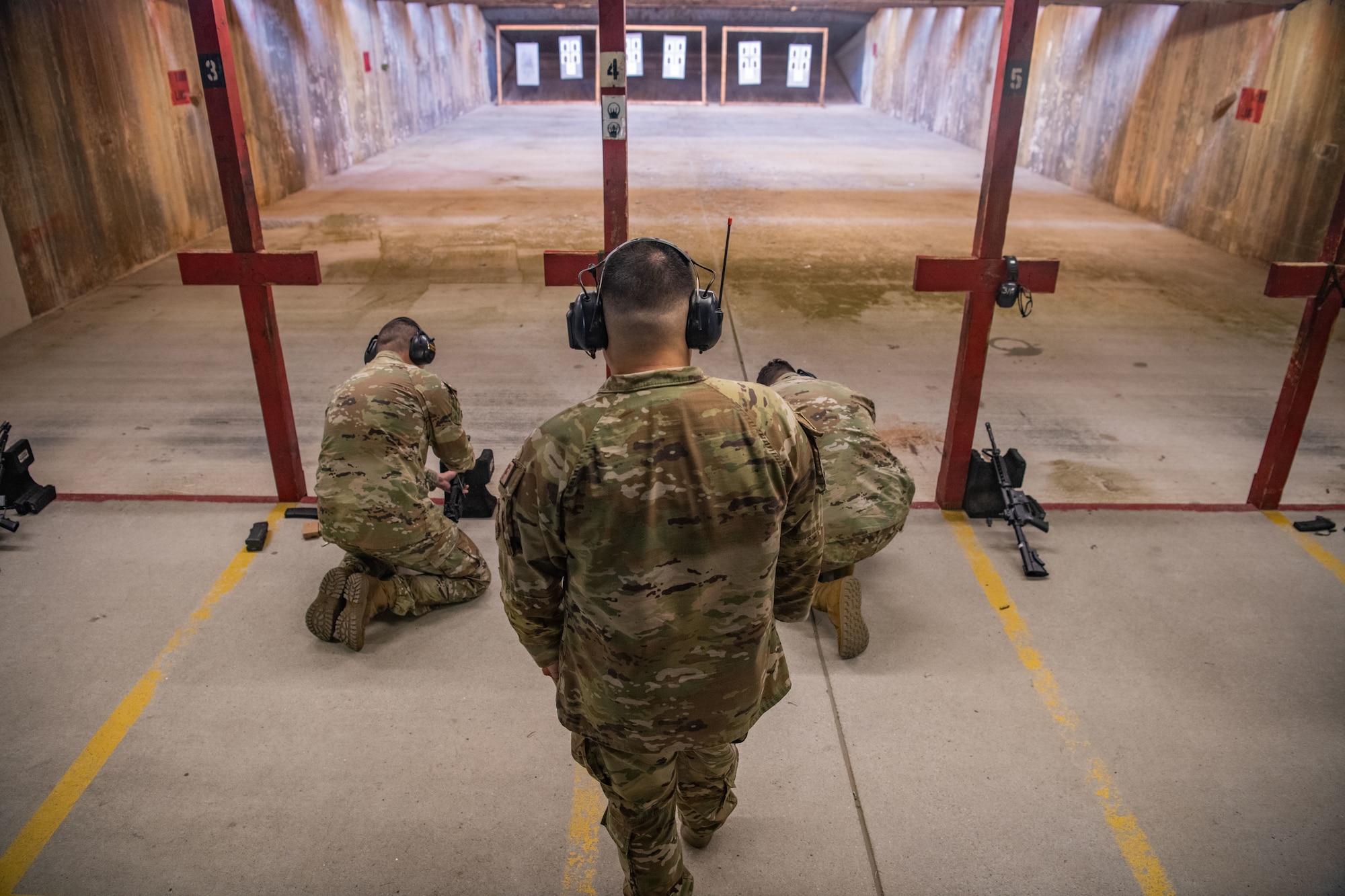 Airmen from the 8th Fighter Wing participate in the rifle competition during the Police Week 2022 at Kunsan Air Base, Republic of Korea, May 17, 2022. This event not only showcased the skills of the CATM team, but offered competitors the chance to earn the Air Force Excellence in Competition medal, authorized for wear in service dress. (U.S. Air Force photo by Staff Sgt. Jesenia Landaverde)