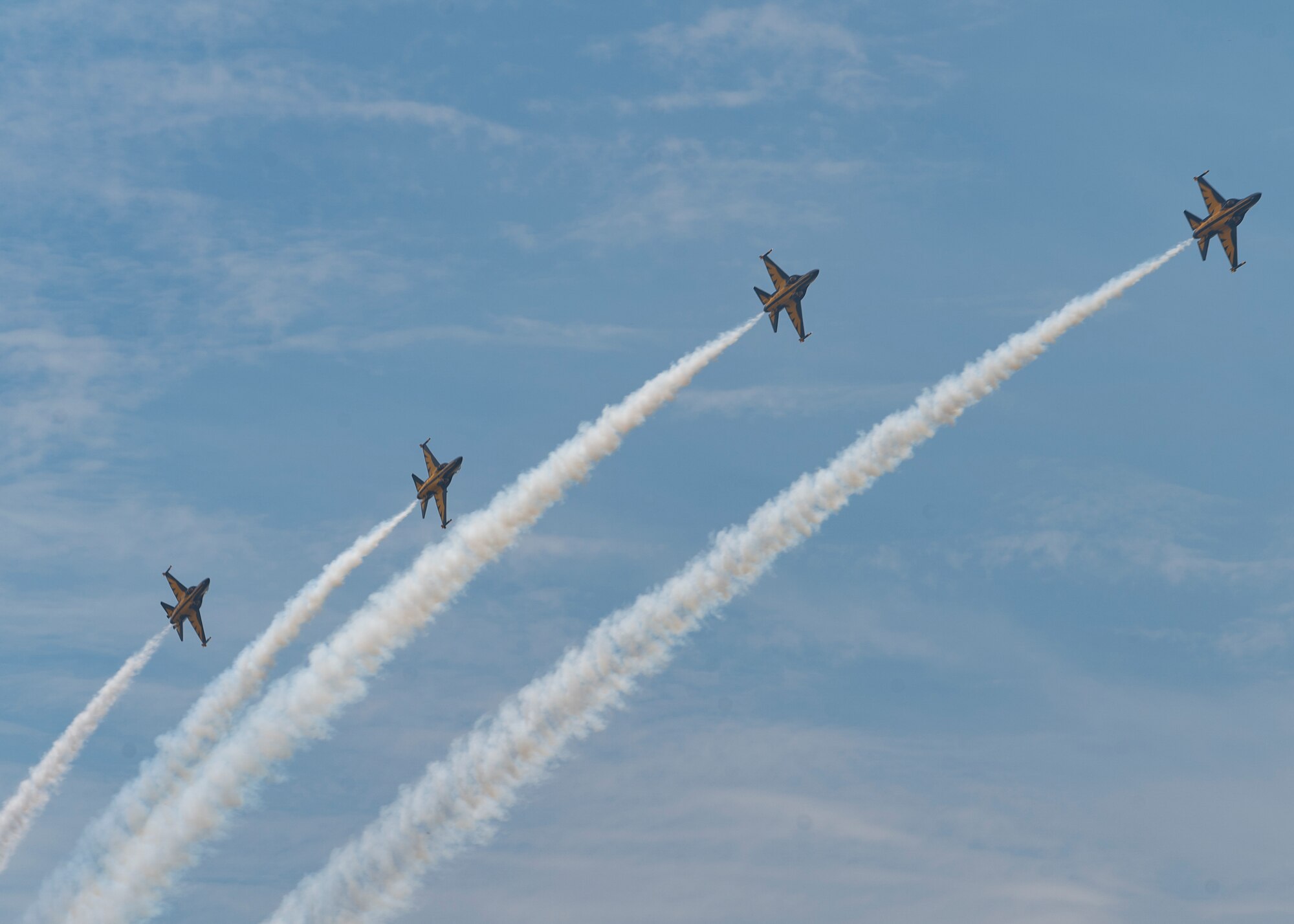 The Republic of Korea 53rd Air Demonstration Group, better known as the Black Eagles, perform an aerial tricks in the sky.