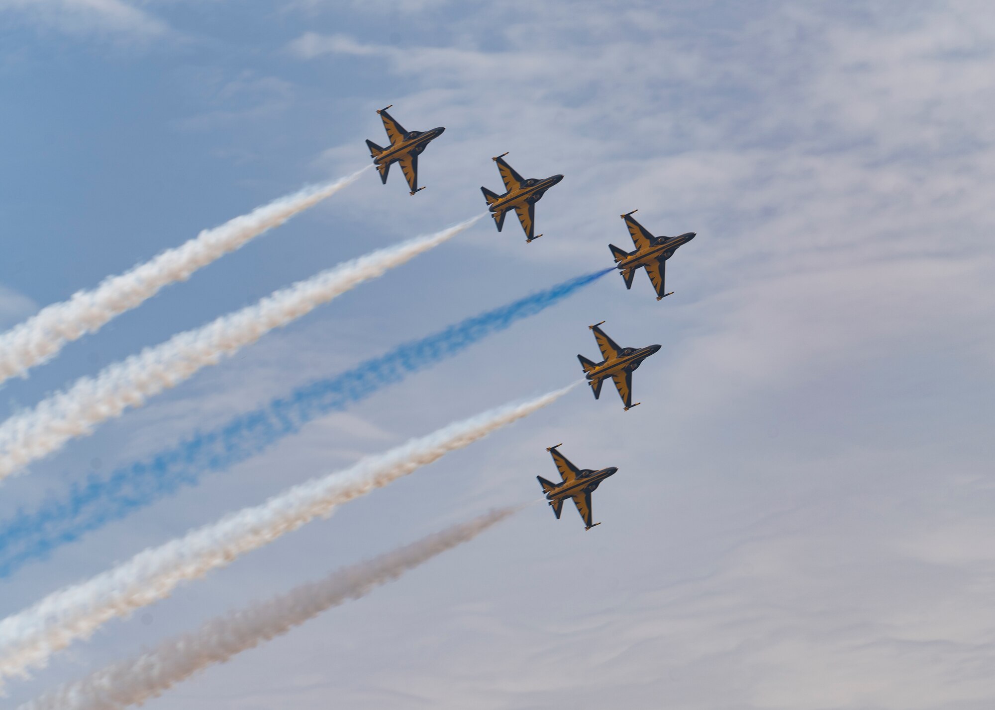The Republic of Korea 53rd Air Demonstration Group better known as the Black Eagles, perform an aerial tricks in the sky.