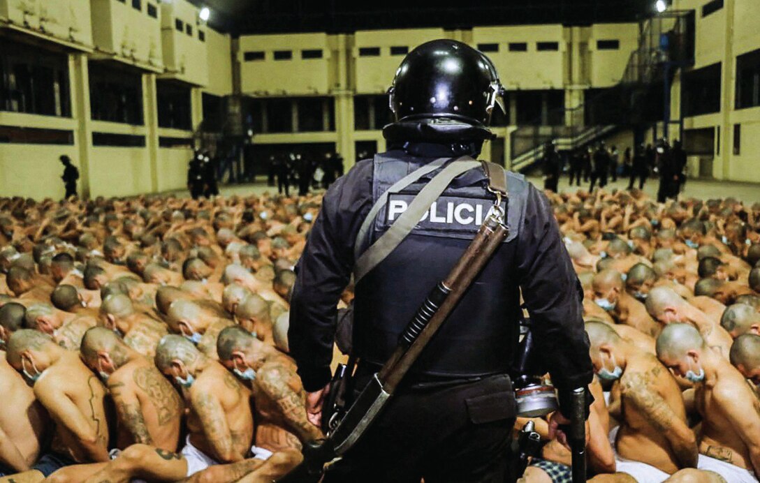 Inmates at Izalco prison, northwest of San Salvador, during security operation within COVID-19 coronavirus pandemic.