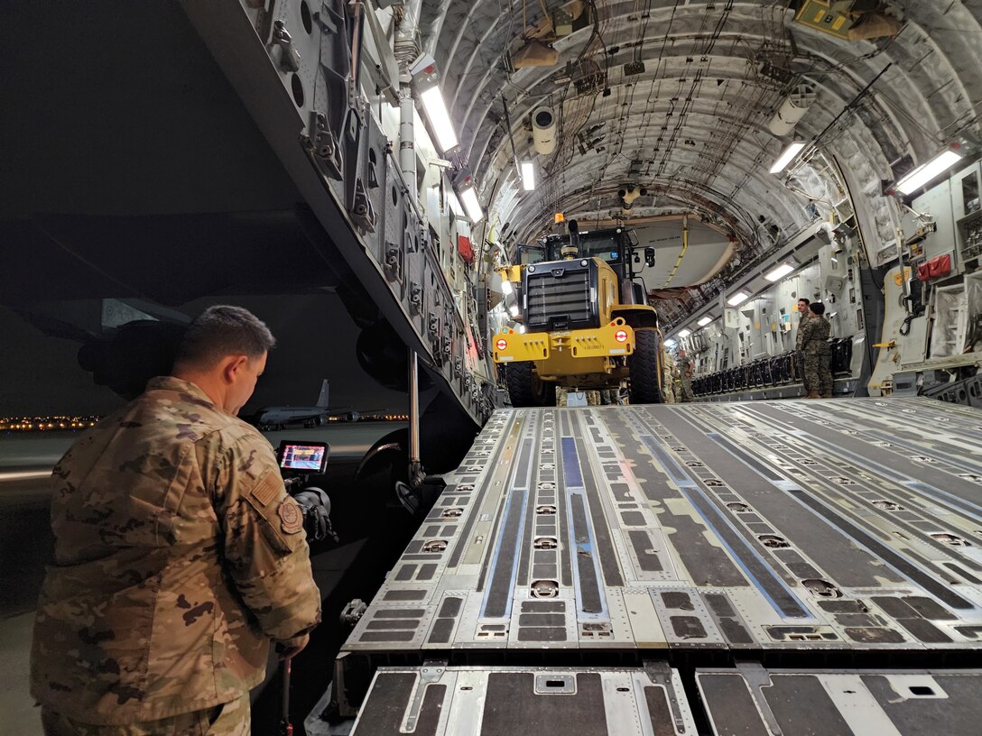 Major Perry Covington, 452 Air Mobility Wing, Public Affairs at March Air Reserve Base, California, April 21, 2022 films operations for European Support 2022. The United States has now committed more than $3.2 billion in security assistance to Ukraine since the beginning of the Biden Administration, including approximately $2.6 billion since the beginning of Russia's unprovoked invasion on February 24 (U.S. Air Force photo by Wendy Day, 452 Air Mobility Wing/ Public Affairs).
