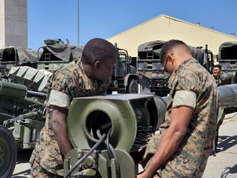 U.S. Marines with the 1st Battalion, 11th Marine Regiment, 1st Marine Division move M777 Howitzer cannons as part of a European Support 2022.