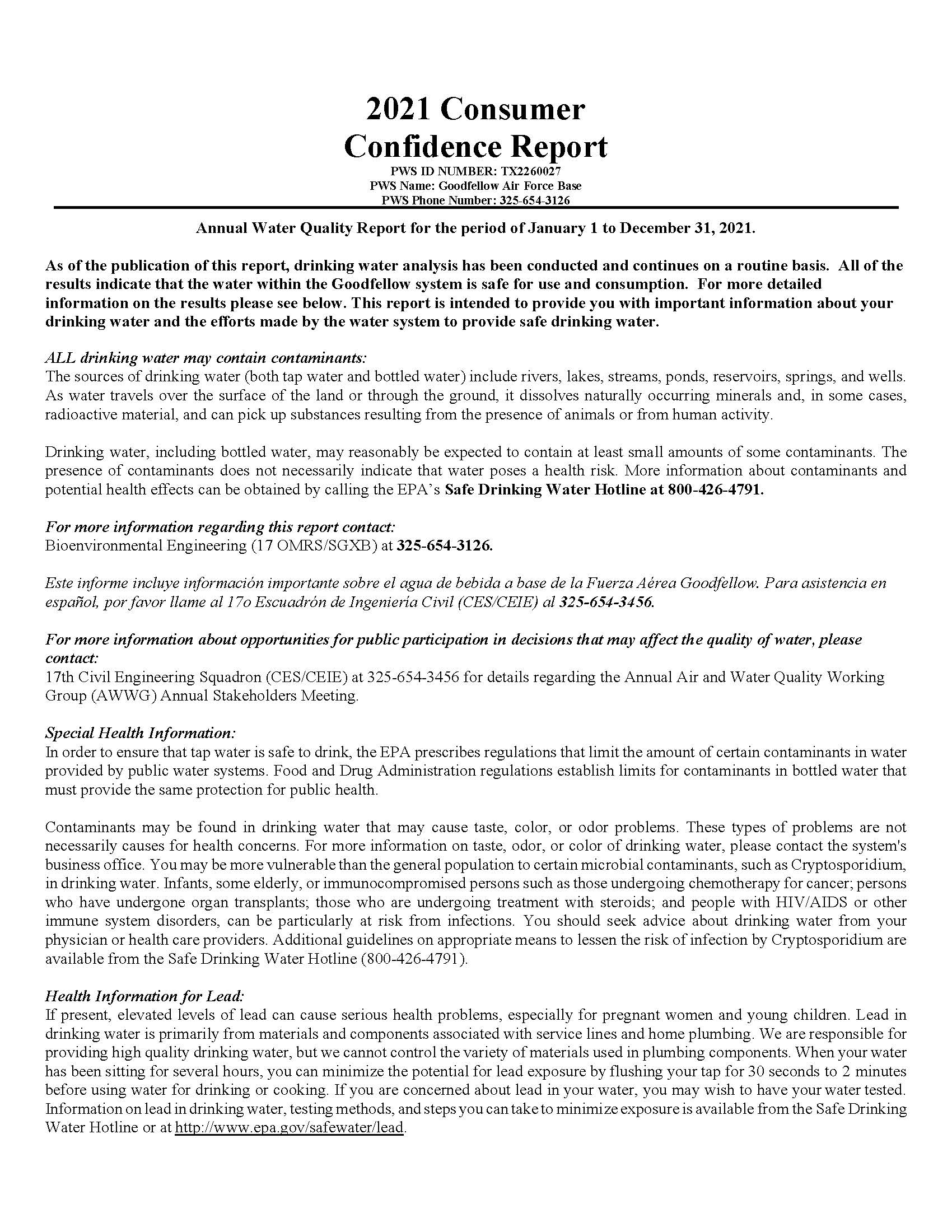2021 Annual Water Quality Report > Goodfellow Air Force Base > Article