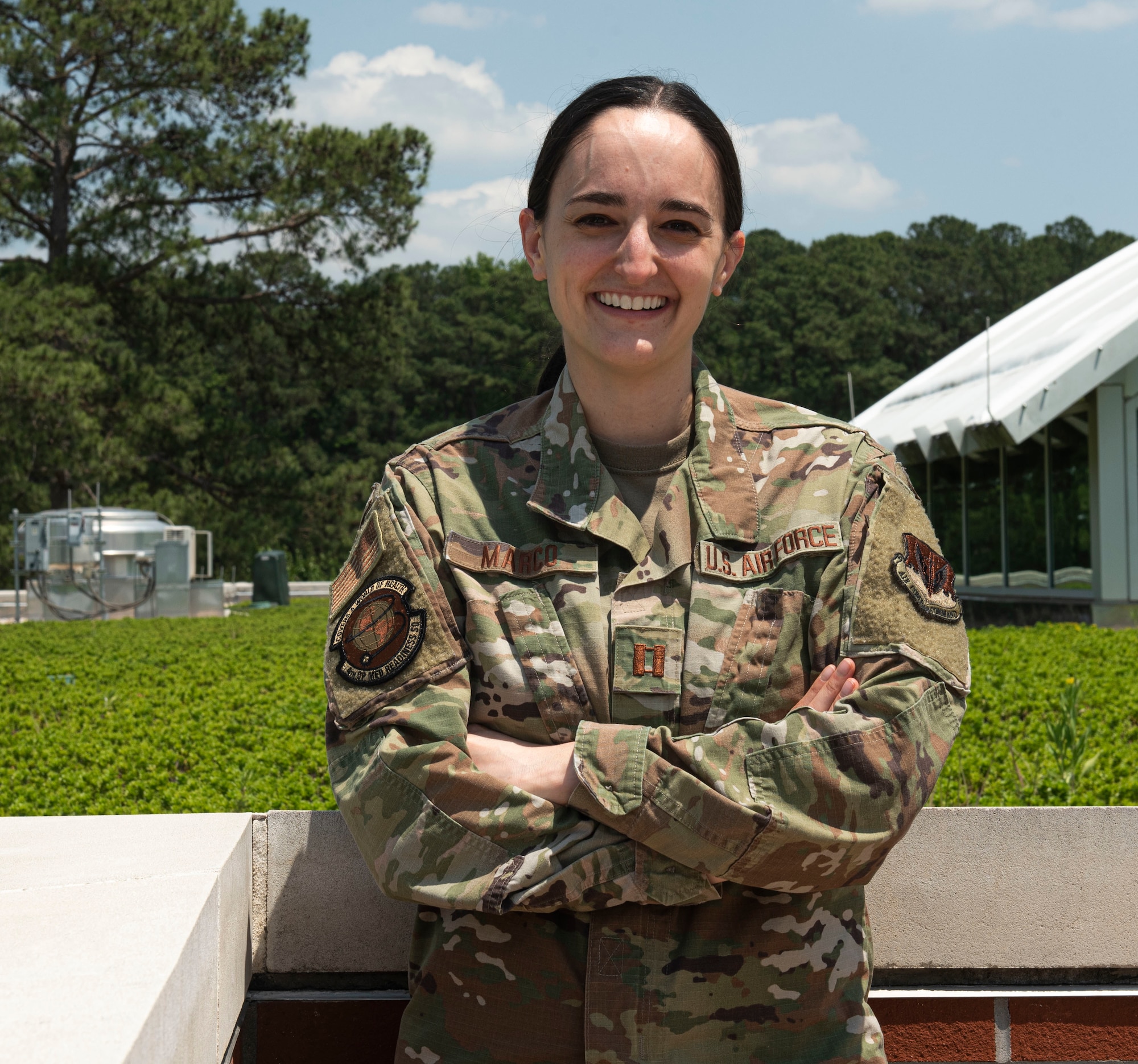 Captain Lindsay Marco, 4th Operational Medical Readiness Squadron clinical psychologist, poses for a picture at Seymour Johnson Air Force Base, North Carolina, May 19, 2022. Mental health Airmen focus on the social, spiritual, mental and physical aspects of the comprehensive fitness pillars to help Airmen get back to completing the mission.