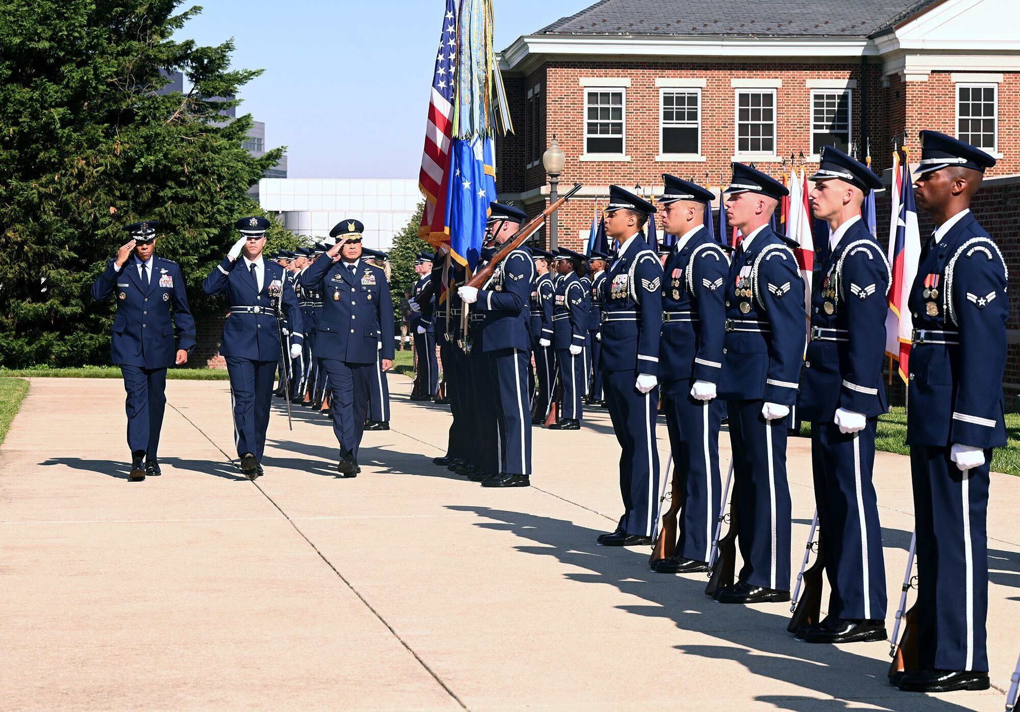 Air Force Chief of Staff Gen. C.Q. Brown, Jr. welcomes Air Chief Marshal Fadjar Prasetyo.