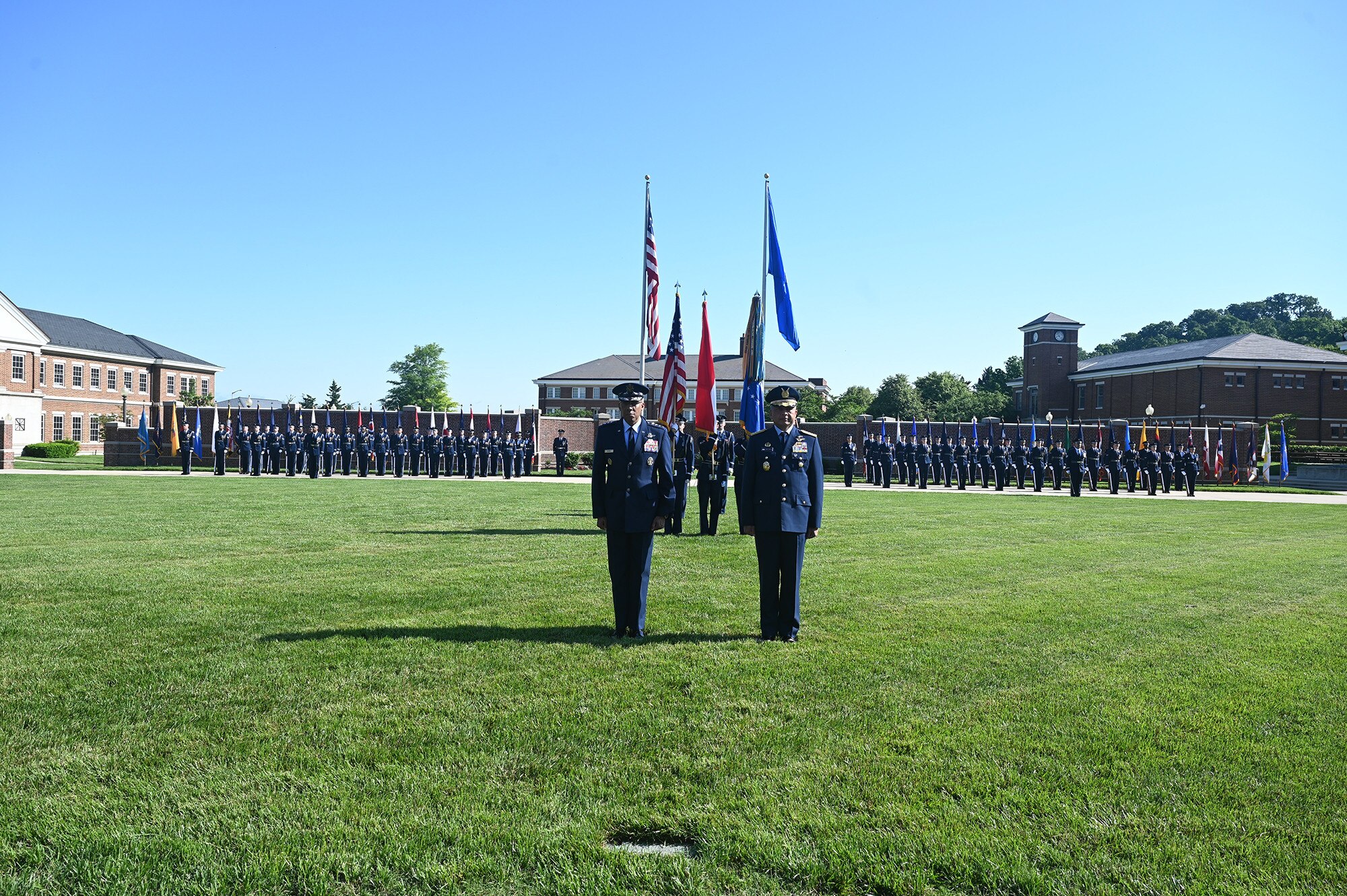 Air Force Chief of Staff Gen. C.Q. Brown, Jr. welcomes Air Chief Marshal Fadjar Prasetyo, chief of staff of the Indonesian Air Force.