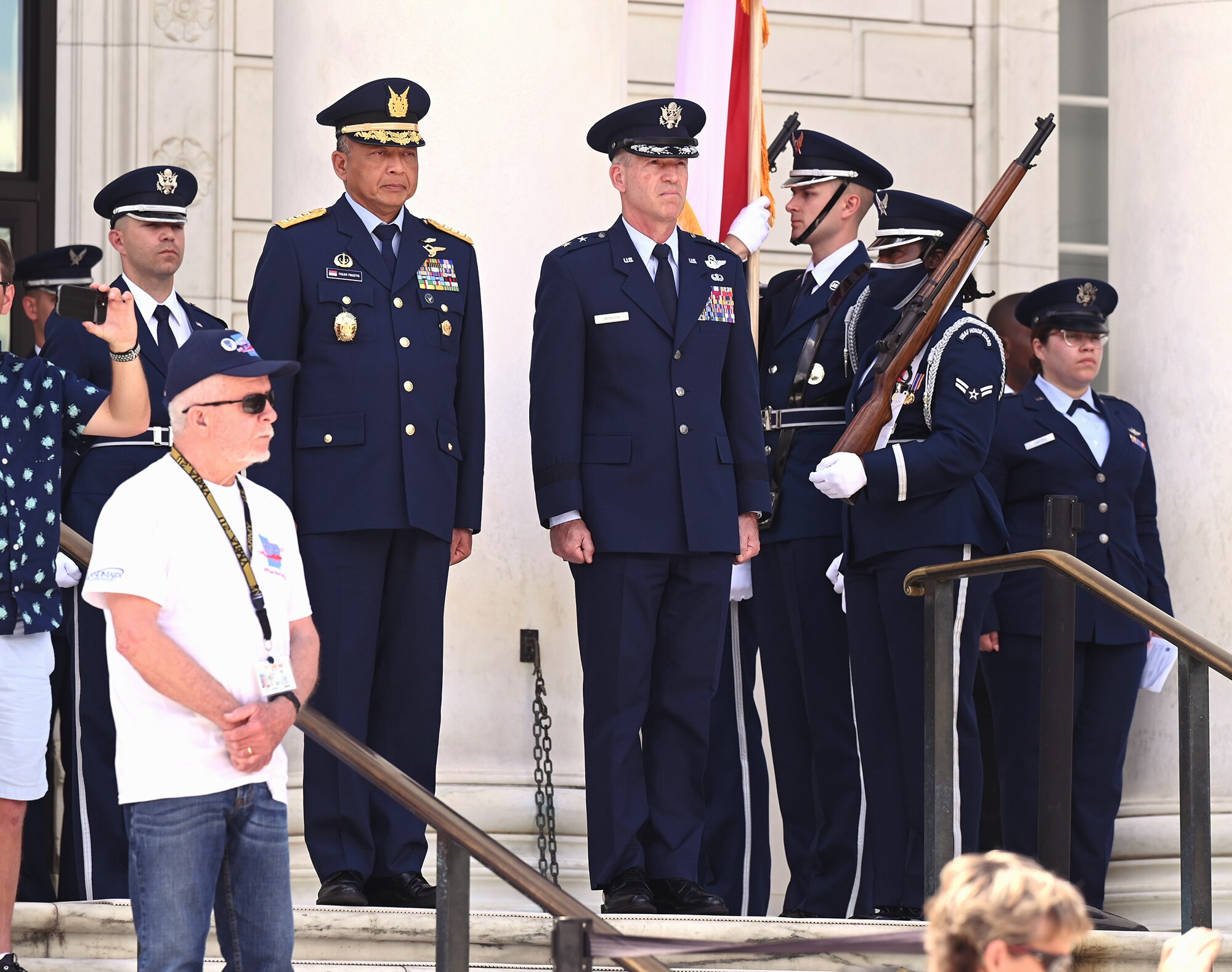 Air Force Maj. Gen. Joel Jackson and Indonesian Air Chief Marshal Fadjar Prasetyo lay a wreath at the Tomb of the Unknown Soldier.