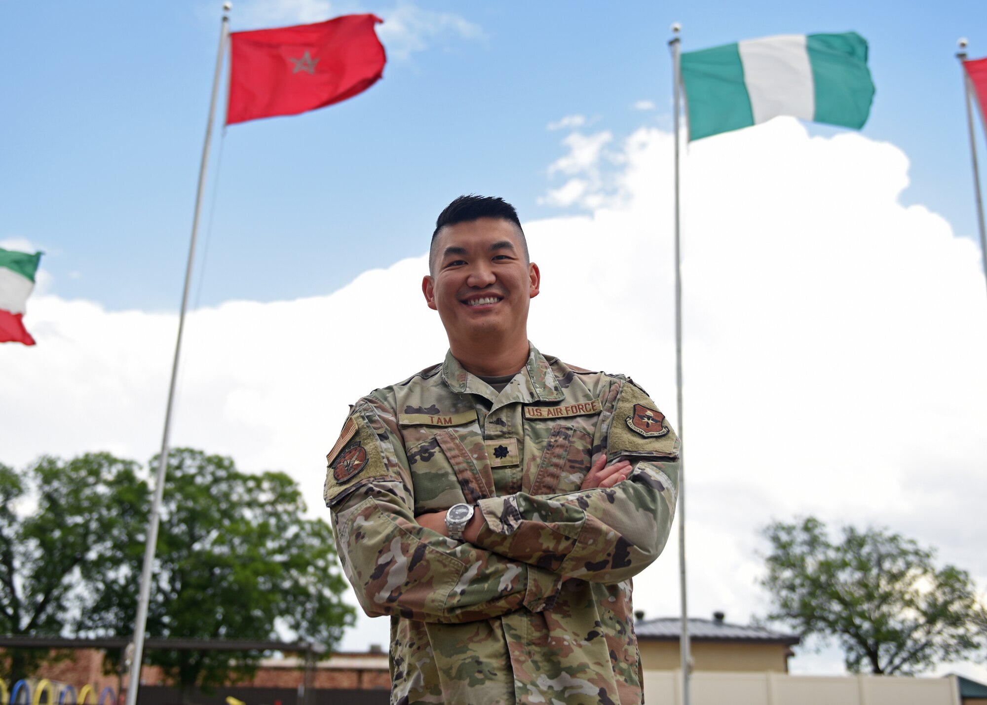 U.S. Air Force Lt. Col. Chin Tam, 313th Training Squadron director of operations, poses for a photo at Goodfellow Air Force Base, Texas, May 24, 2022. Tam is a first-generation Chinese American and was born in Hong Kong. (U.S. Air Force photo by Senior Airman Ethan Sherwood)
