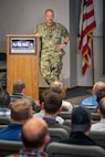 Rear Adm. Jason Lloyd, chief engineer and deputy commander of Ship Design, Integration and Naval Engineering, SEA 05,
participates in a Q&A session with engineers March 30 at Puget Sound Naval Shipyard & Intermediate Maintenance Facility. Lloyd is the source of shipyard technical authority, chair of the Engineering Intervention Board and the Engineering Pillar lead. (U.S. Navy photo by Scott Hansen)