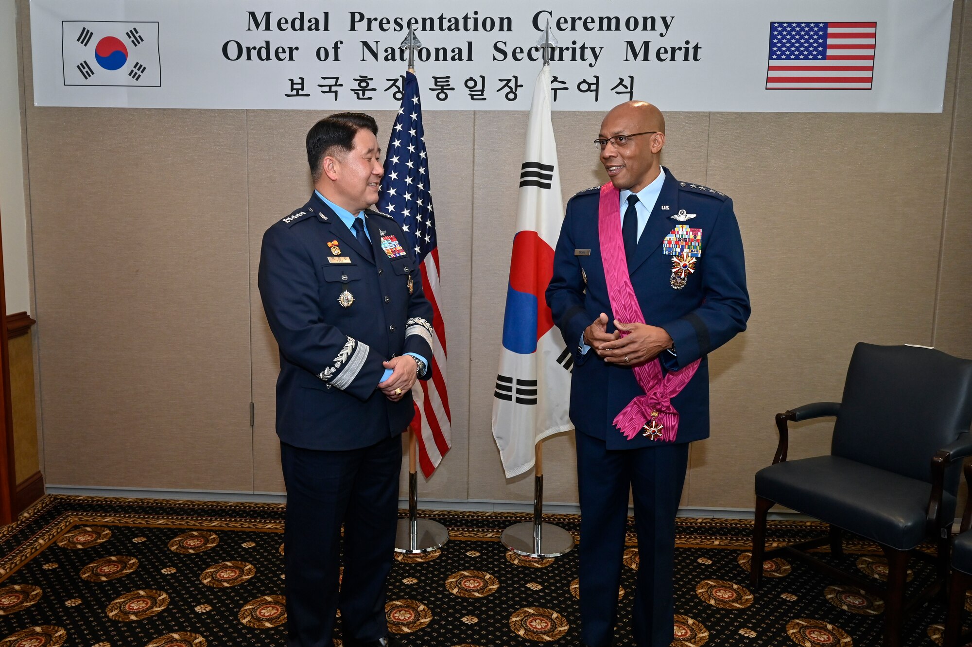 Air Force Chief of Staff Gen. CQ Brown, Jr. makes remarks during an award ceremony.